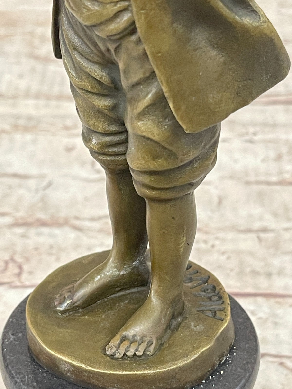 Collectible Aldo Vitaleh Bronze Sculpture - Young Boy Holding Tulip Vase Candle Holder