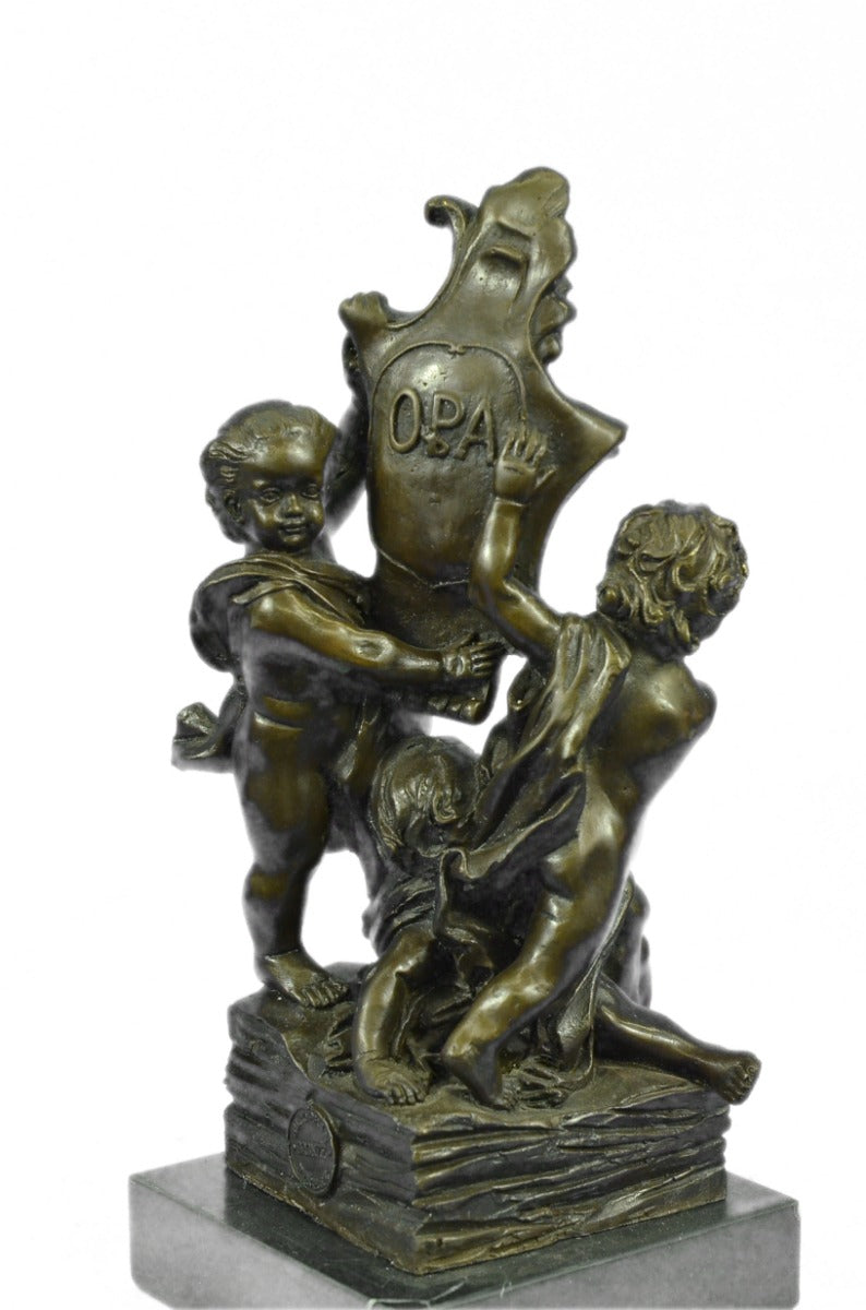 Handcrafted bronze sculpture SALE Moreau A. By Signed Dancing Boys Young 3