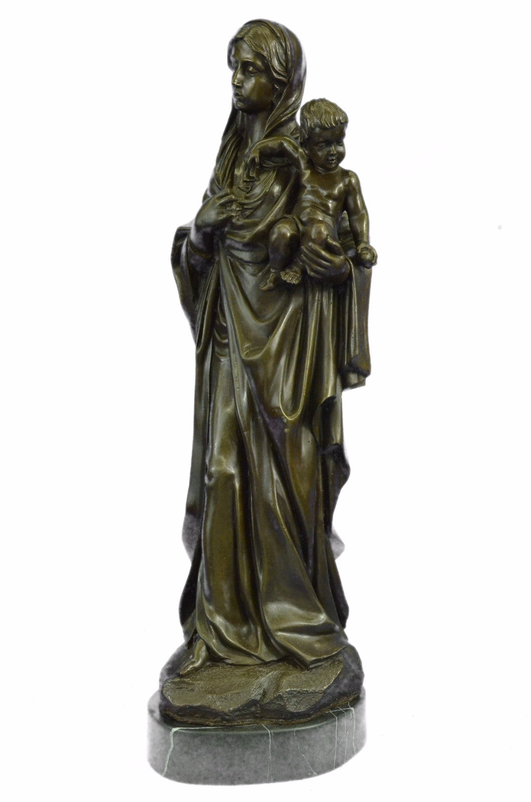 Hot Cast Virgin Mary with Baby Jesus Religious Home Church Bronze Sculpture Stat