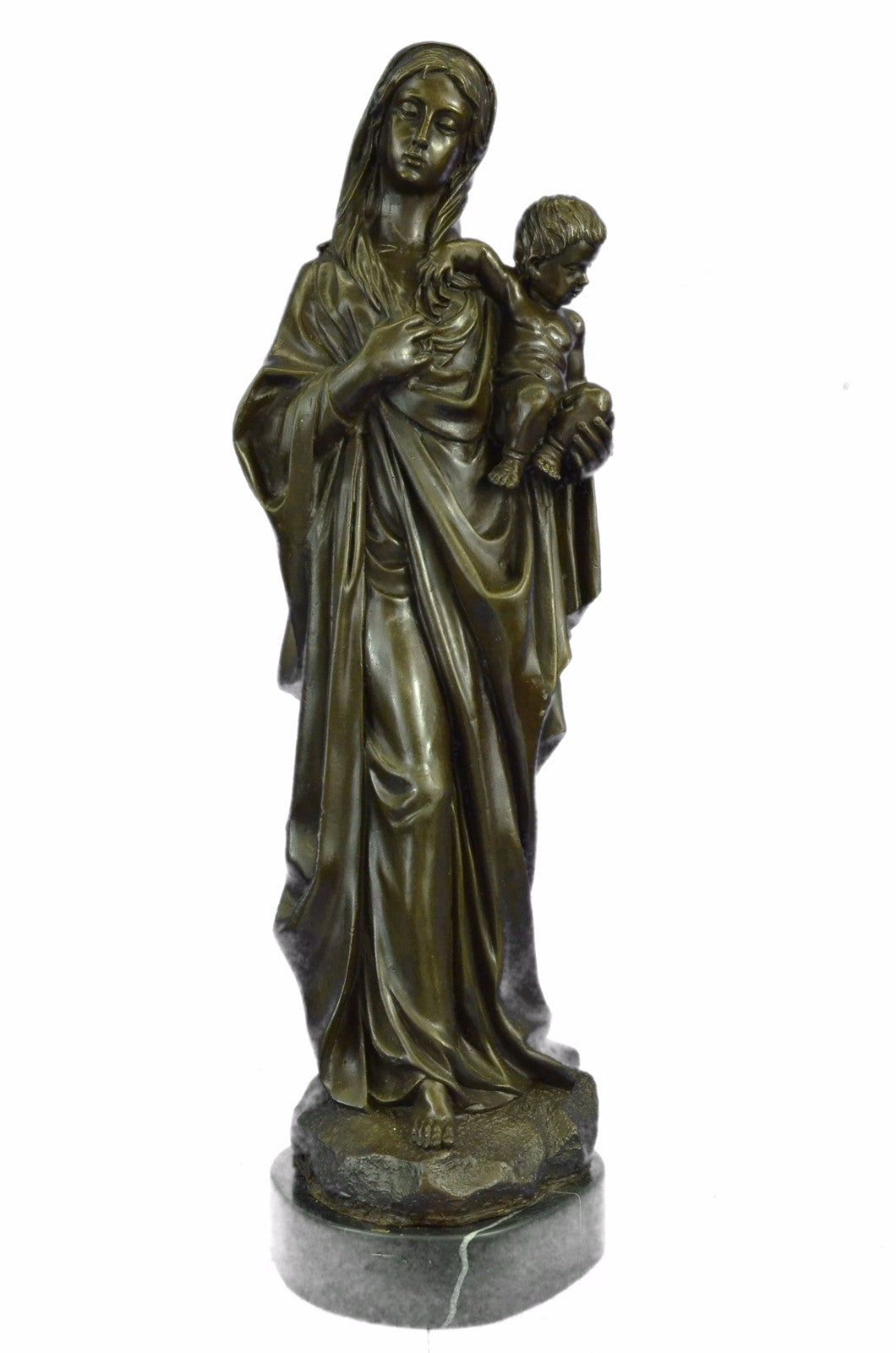 Hot Cast Virgin Mary with Baby Jesus Religious Home Church Bronze Sculpture Stat