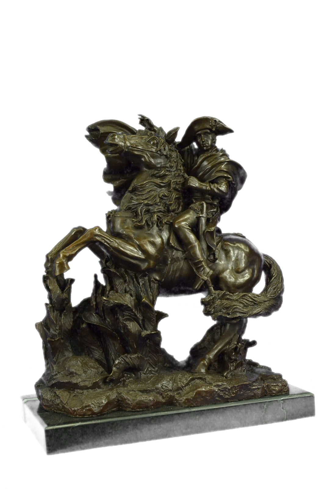 NAPOLEON BONAPARTE CROSSING THE ALPS PURE BRONZE STATUE MARBLE BASE SCULPTURE
