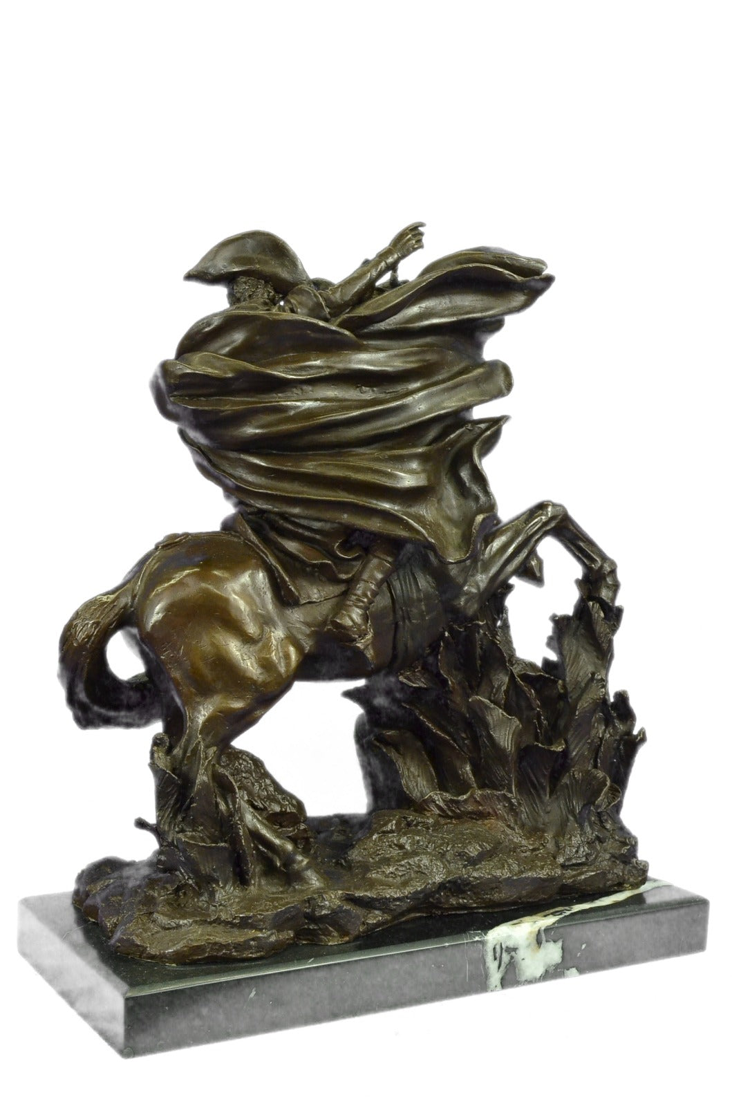 NAPOLEON BONAPARTE CROSSING THE ALPS PURE BRONZE STATUE MARBLE BASE SCULPTURE