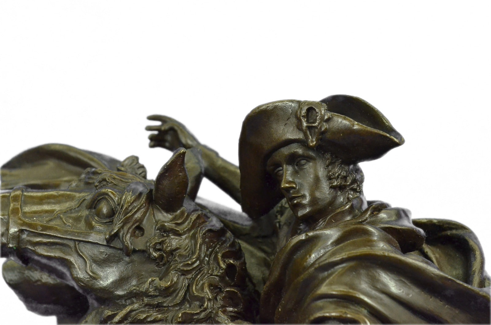 NAPOLEON BONAPARTE CROSSING THE ALPS PURE BRONZE STATUE MARBLE BASE SCULPTURE