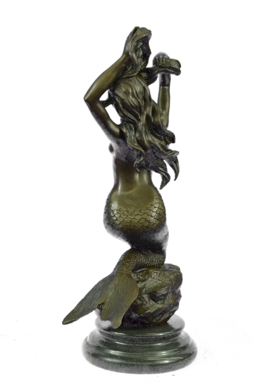 Handcrafted Museum Quality Work Nude Beautiful Mermaid Accent of Gold Patina