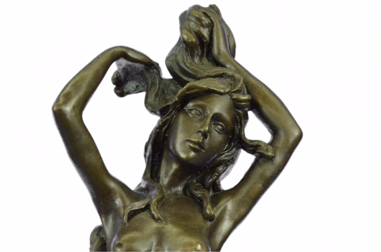 Handcrafted Museum Quality Work Nude Beautiful Mermaid Accent of Gold Patina