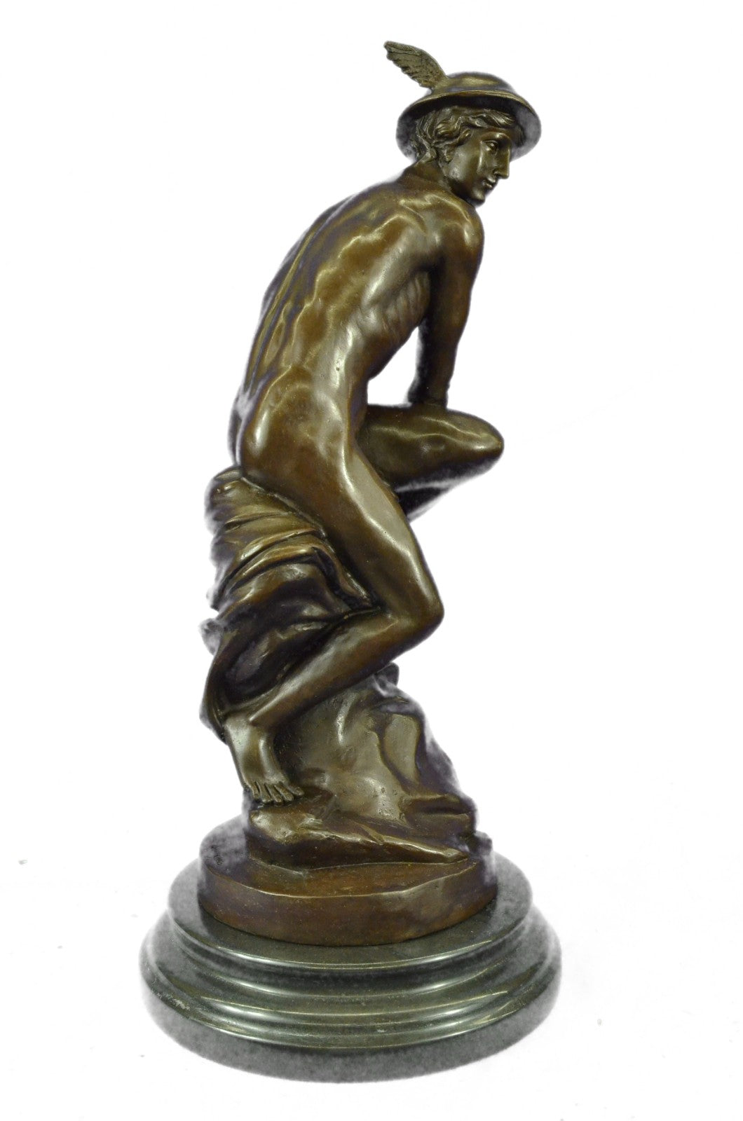 19" HEIGHT BRONZE STATUE OF FLYING MERCURY BRONZE SCULPTURE SIGNED giambologna