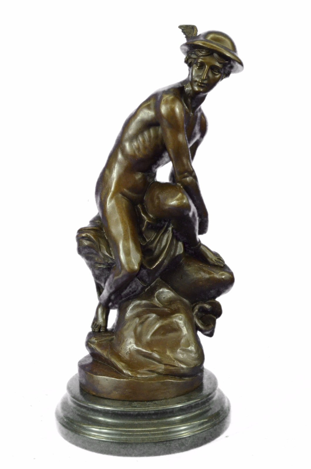 19" HEIGHT BRONZE STATUE OF FLYING MERCURY BRONZE SCULPTURE SIGNED giambologna