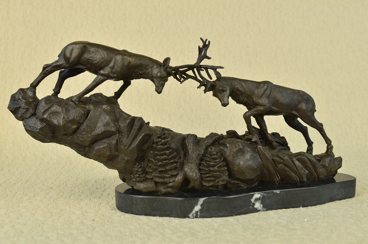 STAG FIGHTING BUCK BRONZE SCULPTURE ANIMAL FIGURINE WILD LIFE FIGURE FAST SHIP