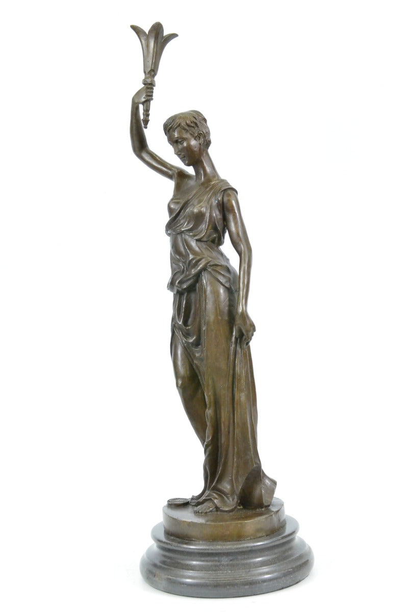 Handcrafted bronze sculpture SALE Marbl Girl Roman Signed Nouveau Art Deco Art