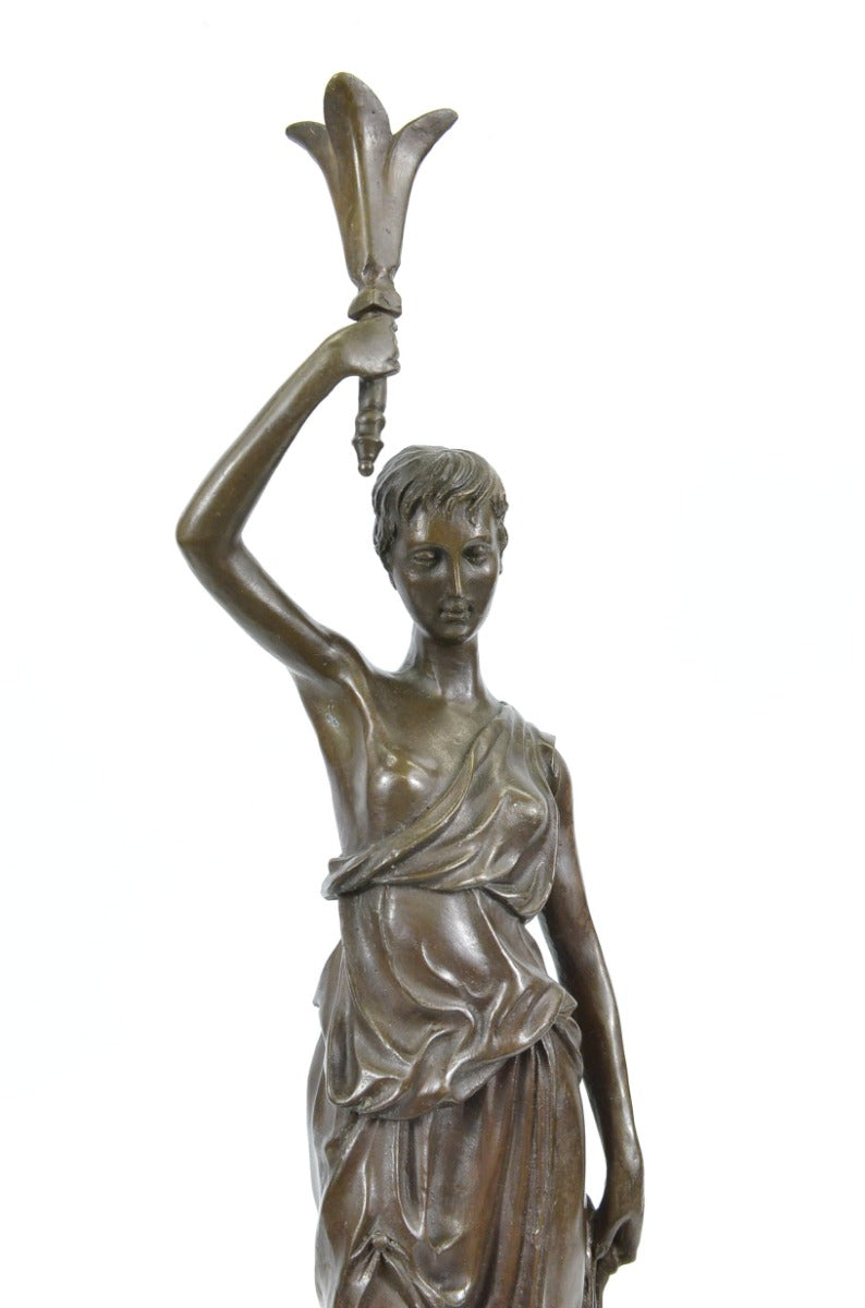 Handcrafted bronze sculpture SALE Marbl Girl Roman Signed Nouveau Art Deco Art