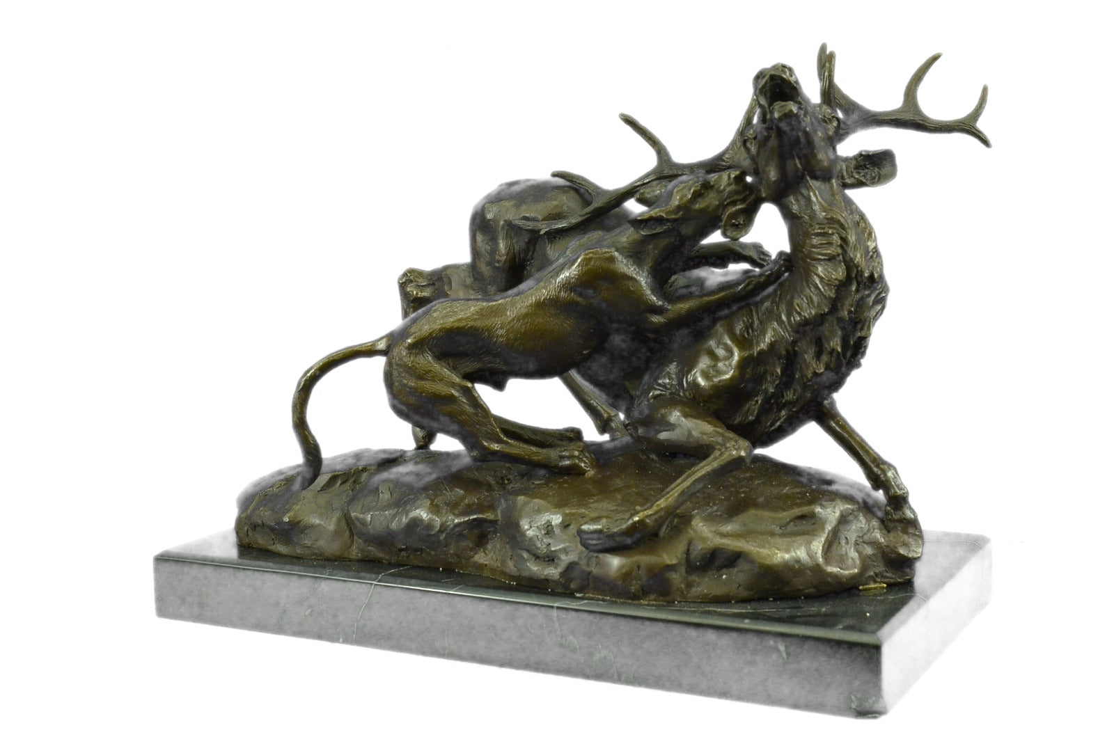 Extra Large Confrontation between Cougar and Stag Bronze Sculpture Marble Statue