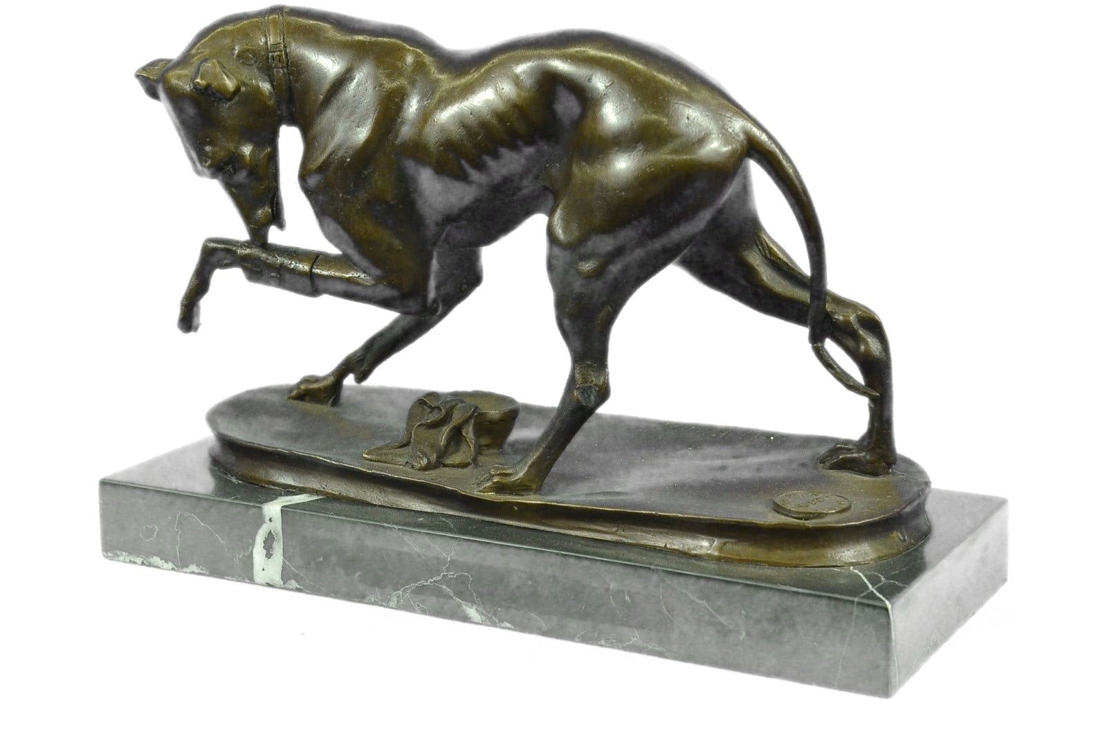 Handcrafted bronze sculpture SALE Base Marble On Hunting Animal Dogs Dog