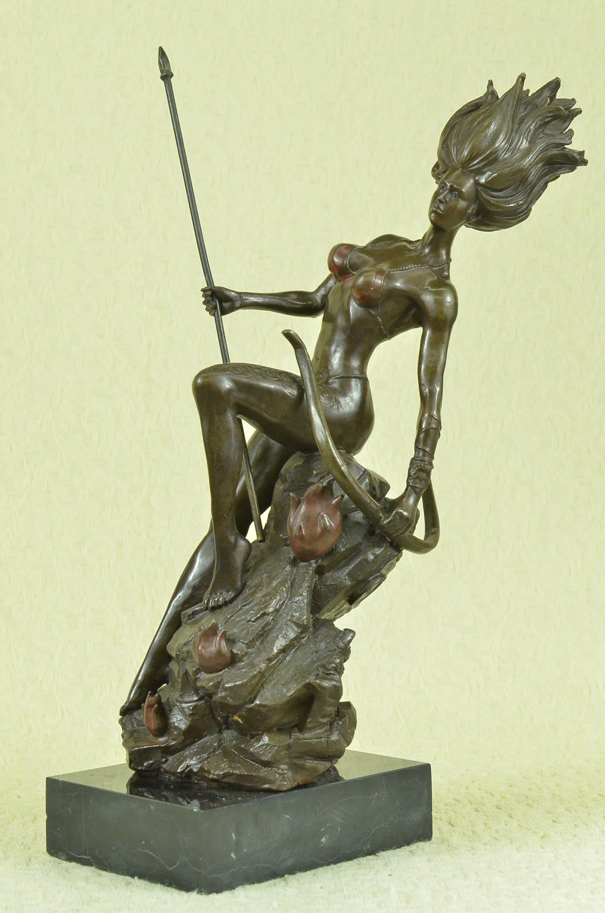 NUDE FEMALE WARRIOR AMAZON BUST Handcrafted Bronze Sculpture Statue Figurine T
