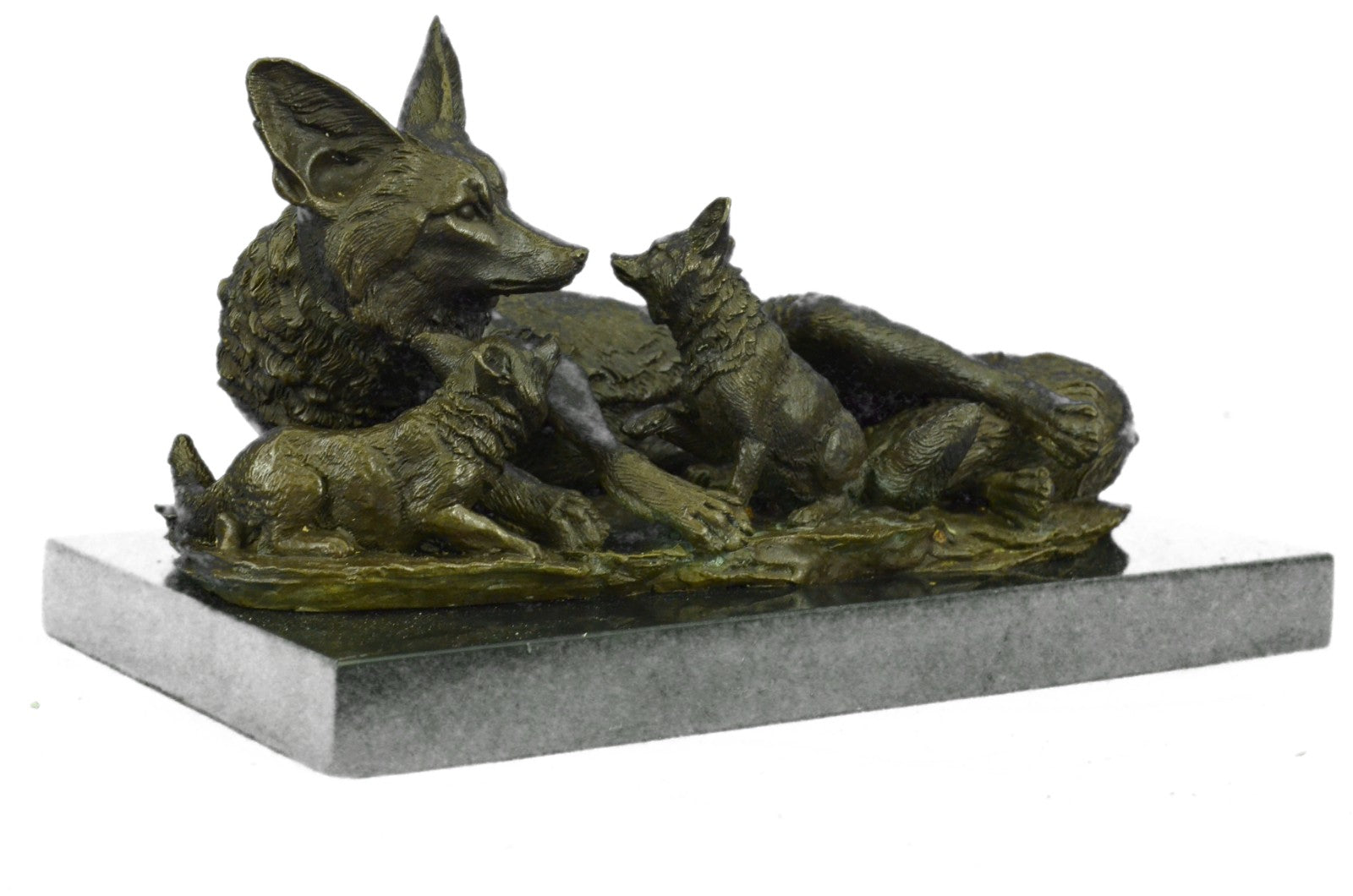Bronze Sculpture Mother Wolf With Two Cubs Wolves Hot Cast Figurine Figure Sal
