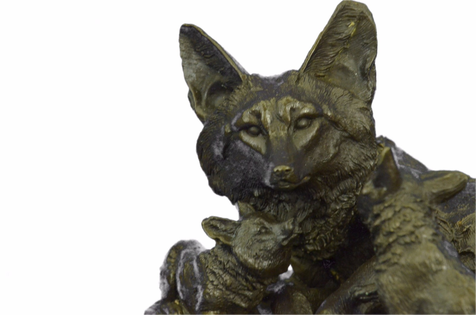 Bronze Sculpture Mother Wolf With Two Cubs Wolves Hot Cast Figurine Figure Sal