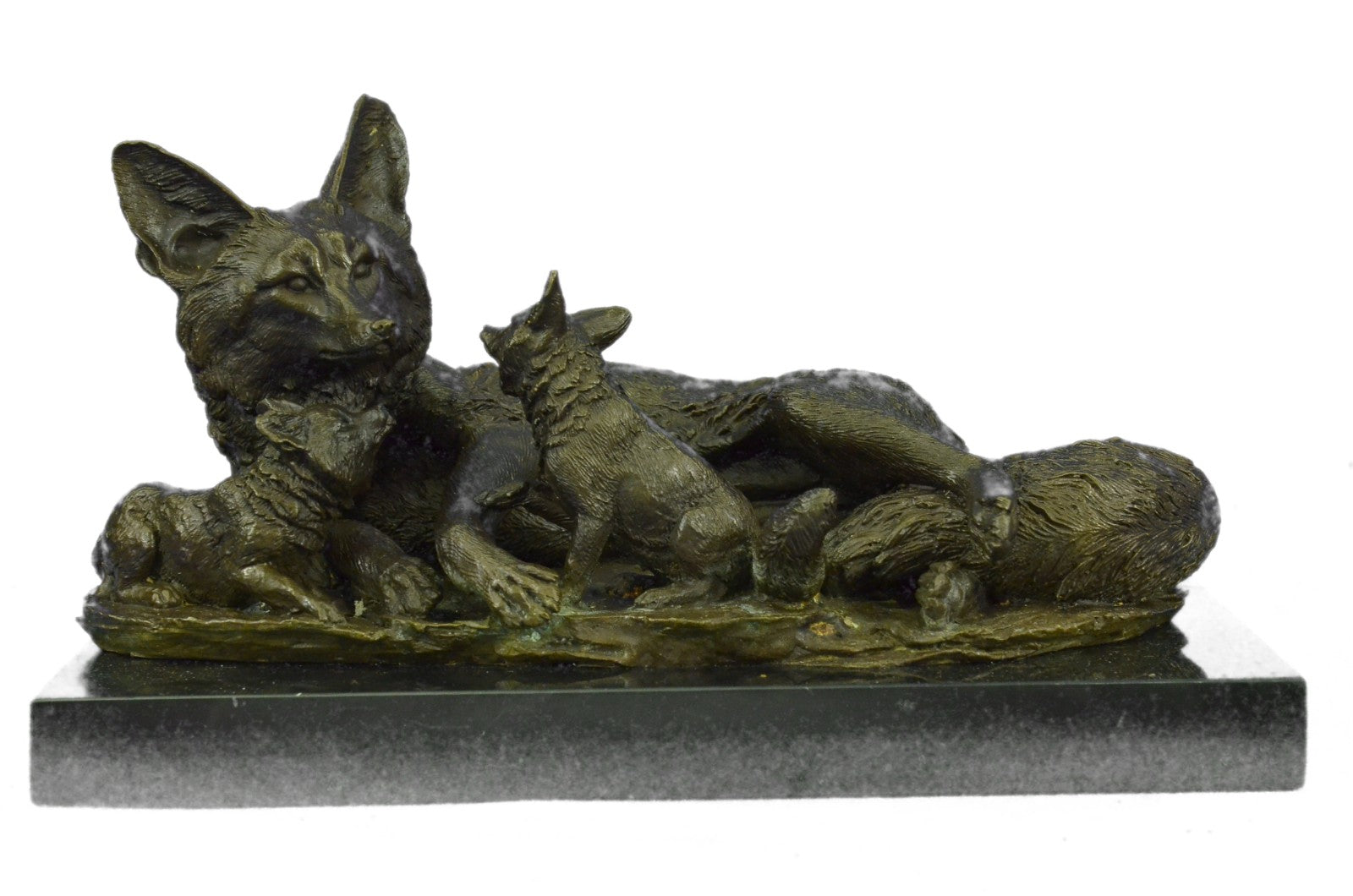 Bronze Sculpture Mother Wolf With Two Cubs Wolves Hot Cast Figurine Figure Sal