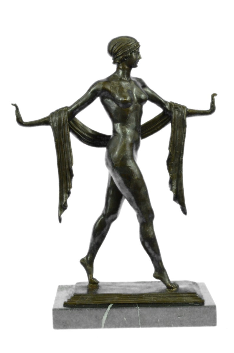 Handcrafted bronze sculpture SALE Style Deco Art Base Marble Dancer Nude Exotic