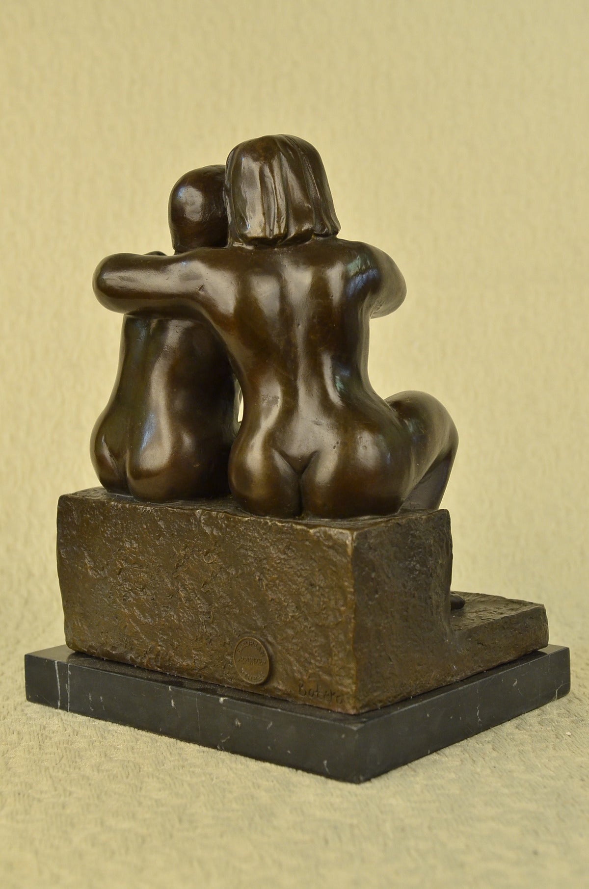Handcrafted bronze sculpture SALE Modern Abstract Couple Lesbian Botero Signed