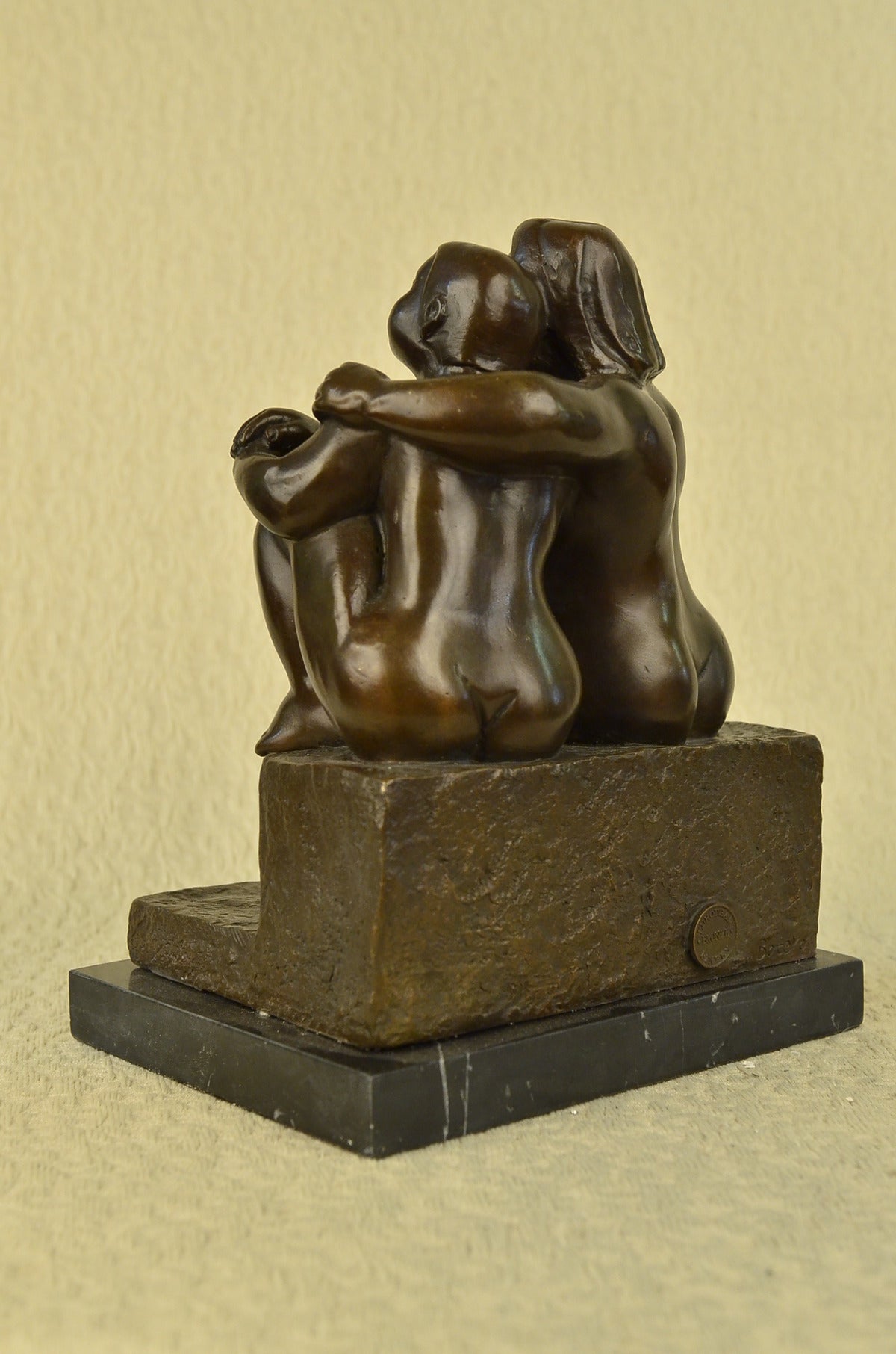 Handcrafted bronze sculpture SALE Modern Abstract Couple Lesbian Botero Signed
