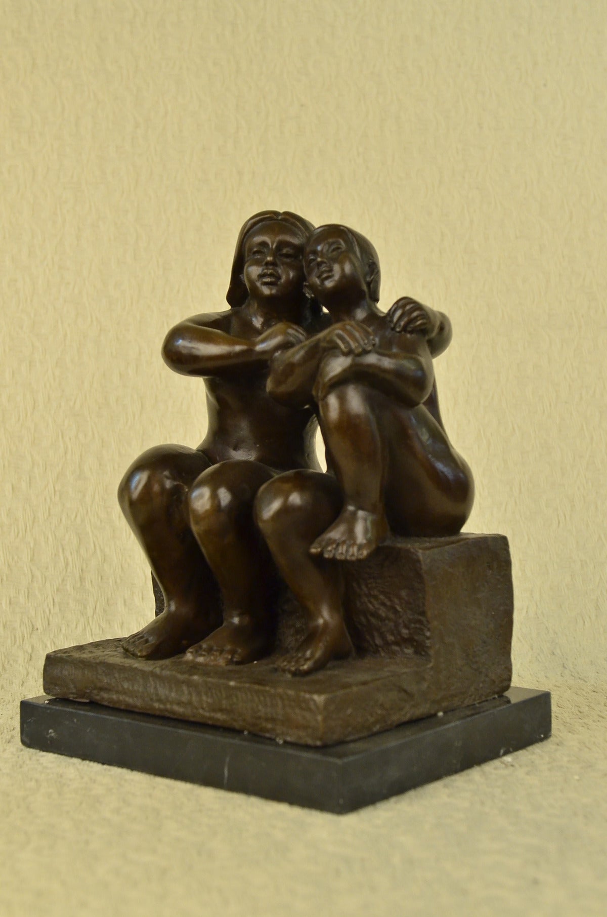 Handcrafted bronze sculpture SALE Modern Abstract Couple Lesbian Botero Signed