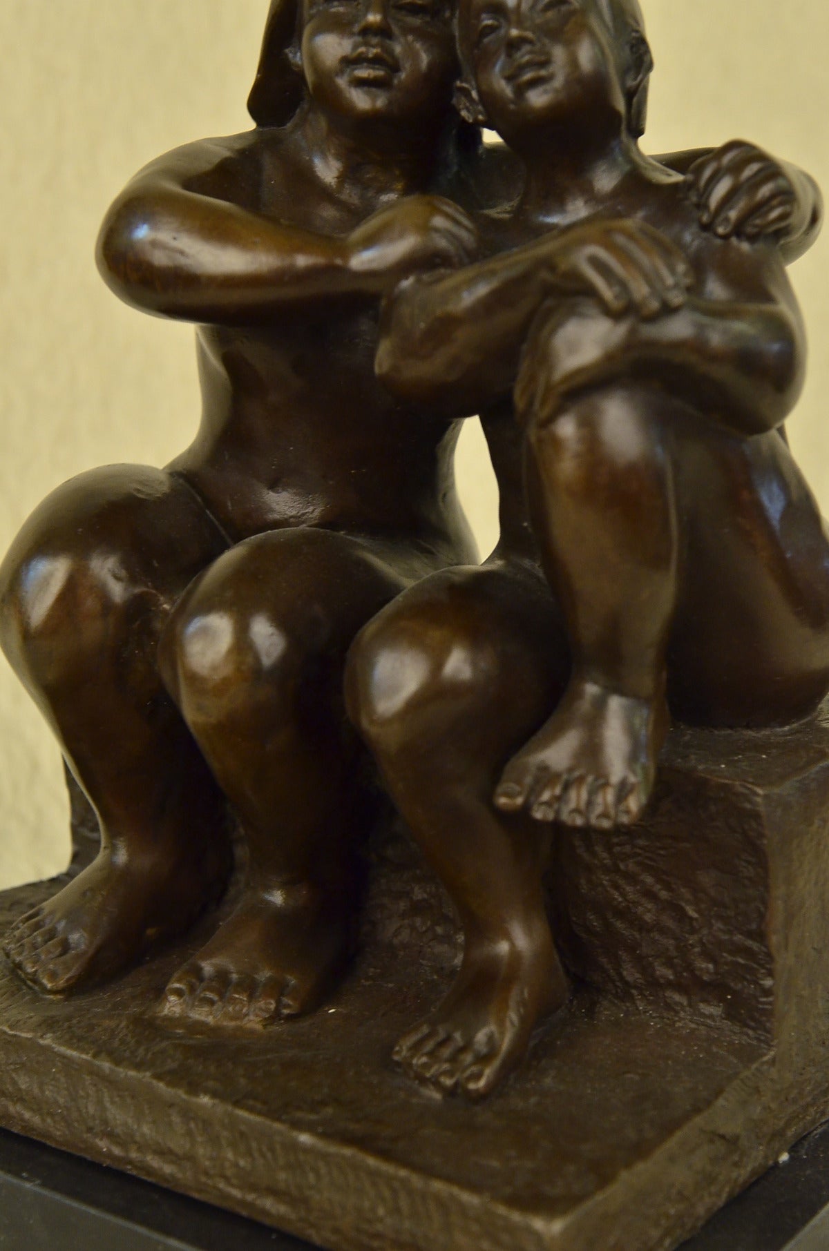 Handcrafted bronze sculpture SALE Modern Abstract Couple Lesbian Botero Signed