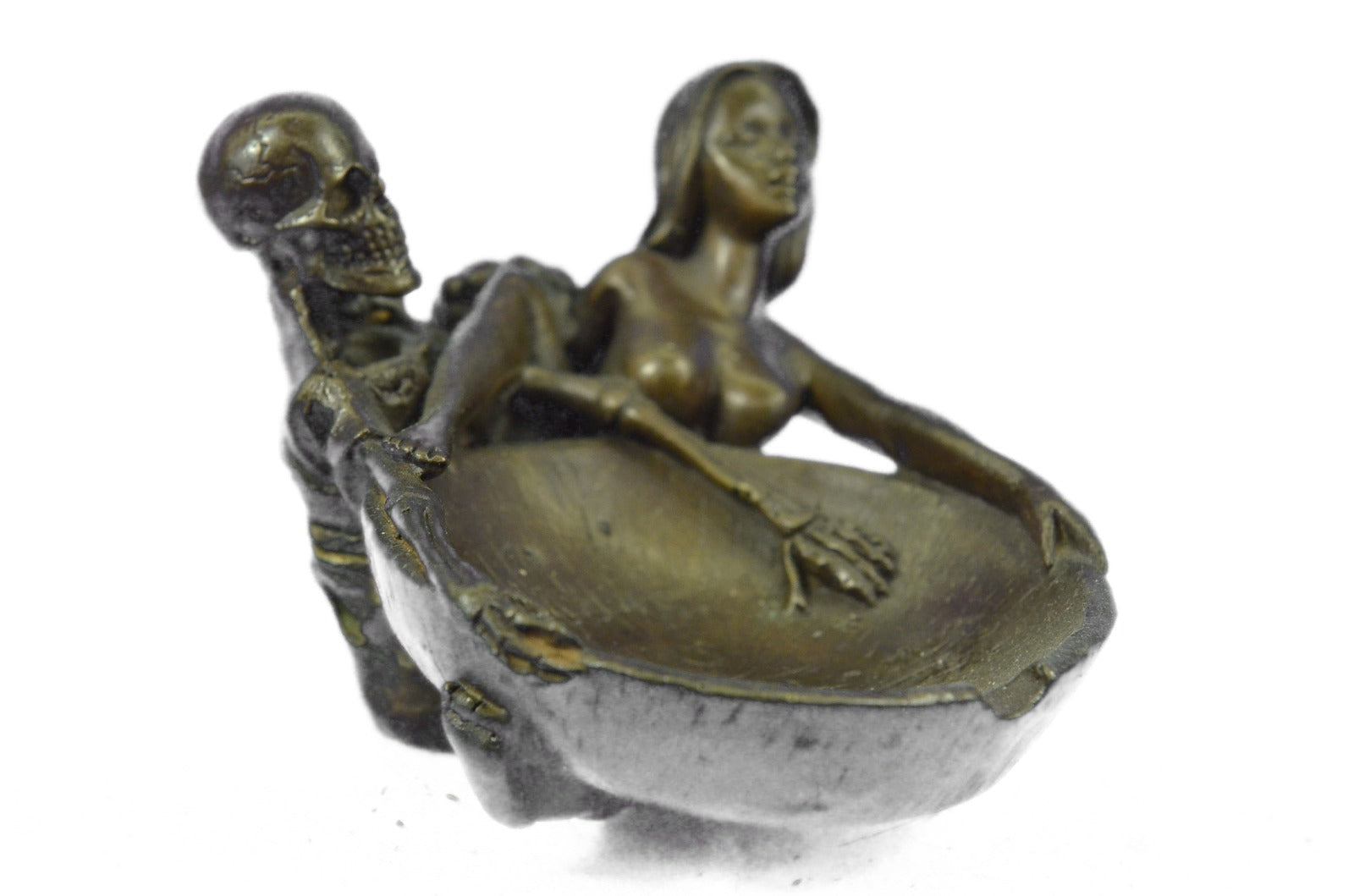 Erotic Nymph Skeleton Ashtray Bronze Sculpture Handcrafted Figurine Deco Figure
