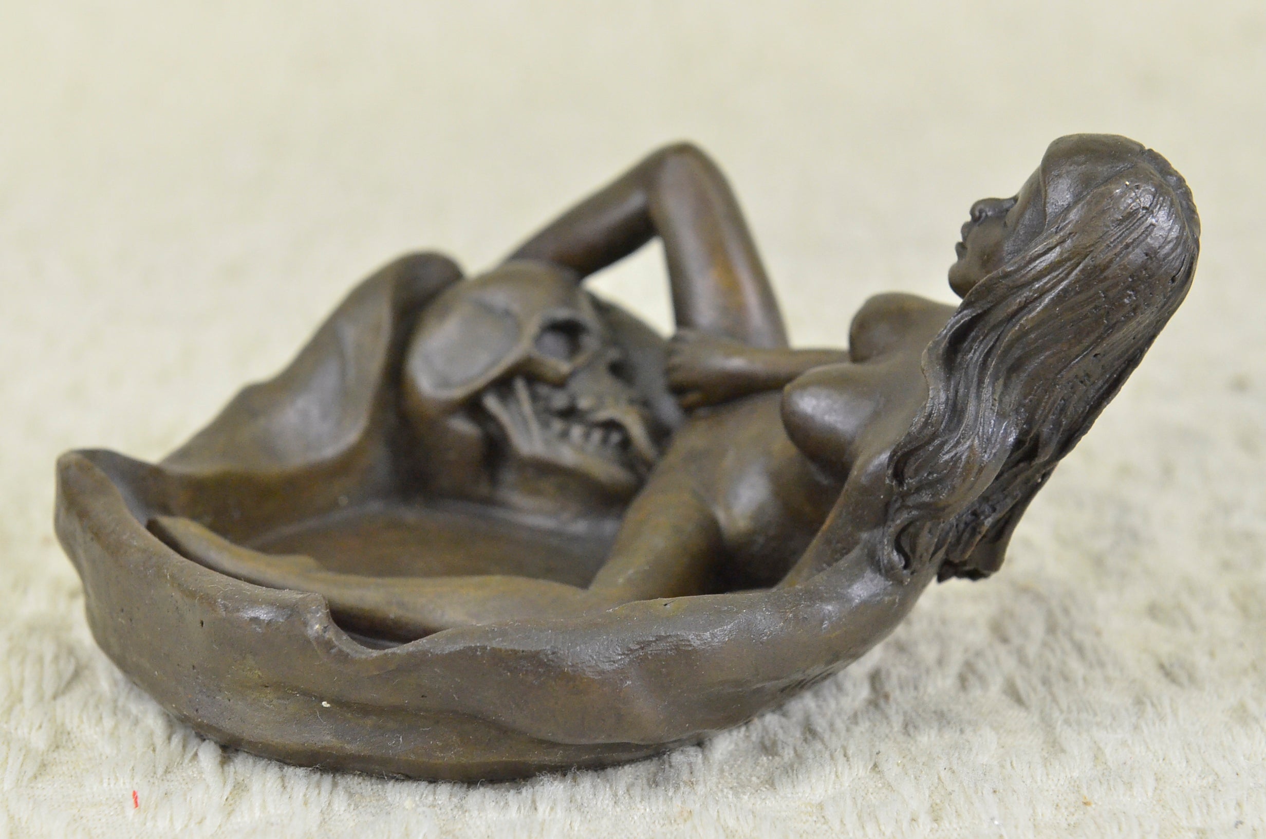 Vienna Erotic Skeleton with Naked lady Signed Original Bronze Sculpture Figurine