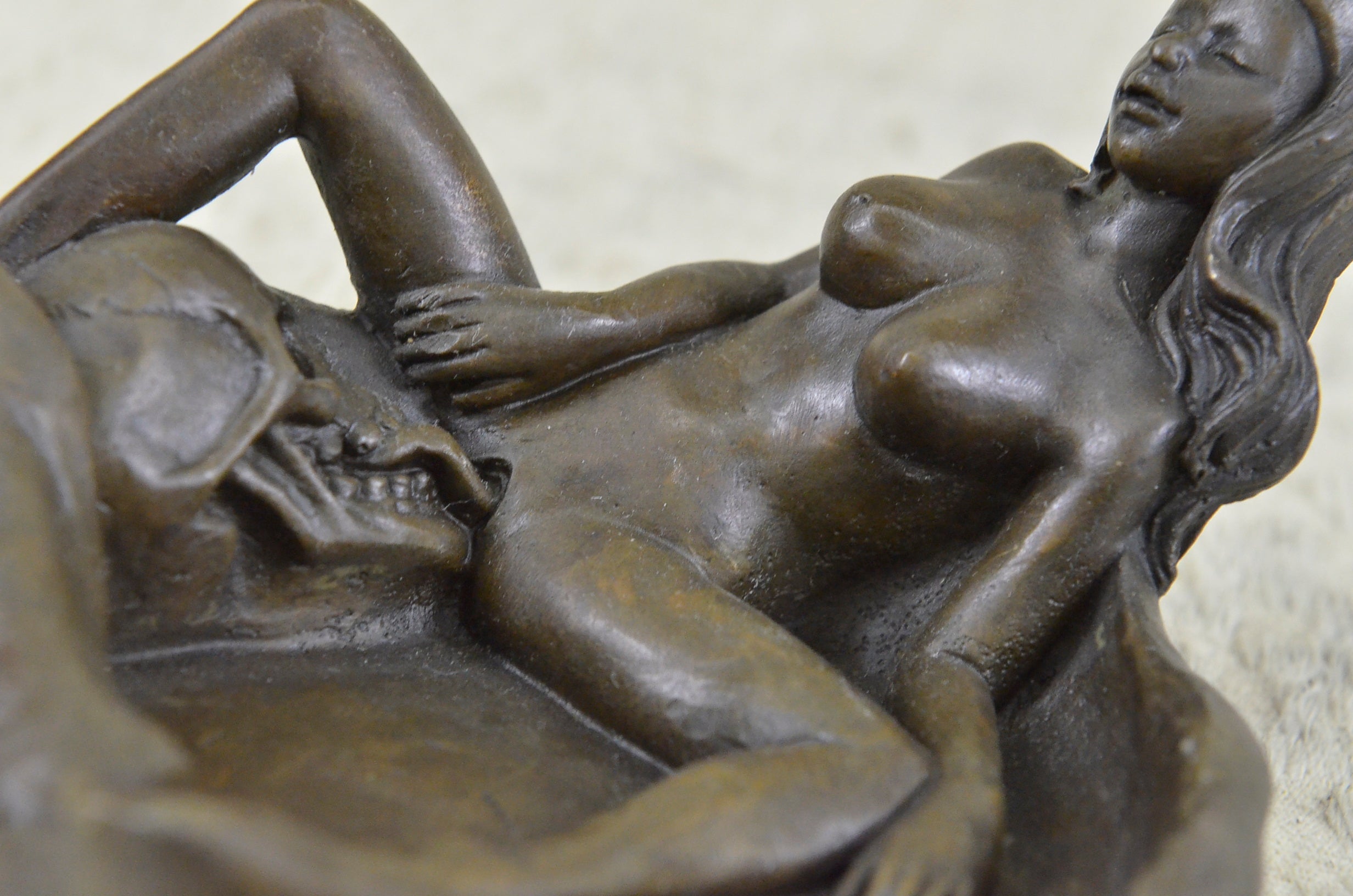 Vienna Erotic Skeleton with Naked lady Signed Original Bronze Sculpture Figurine