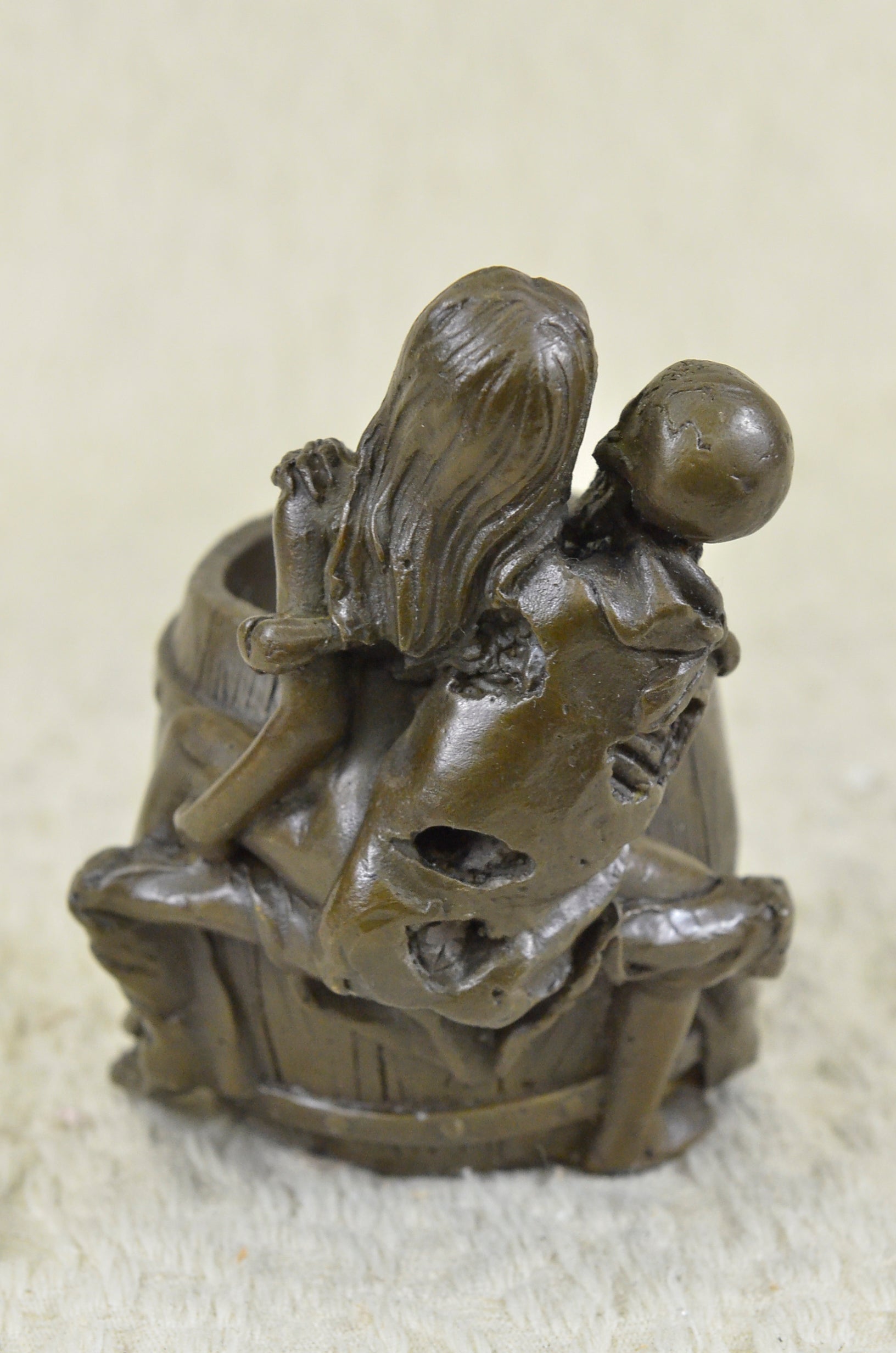 Handcrafted bronze sculpture SALE Fem Nude A To Tightly Holding Skeleton Erotic
