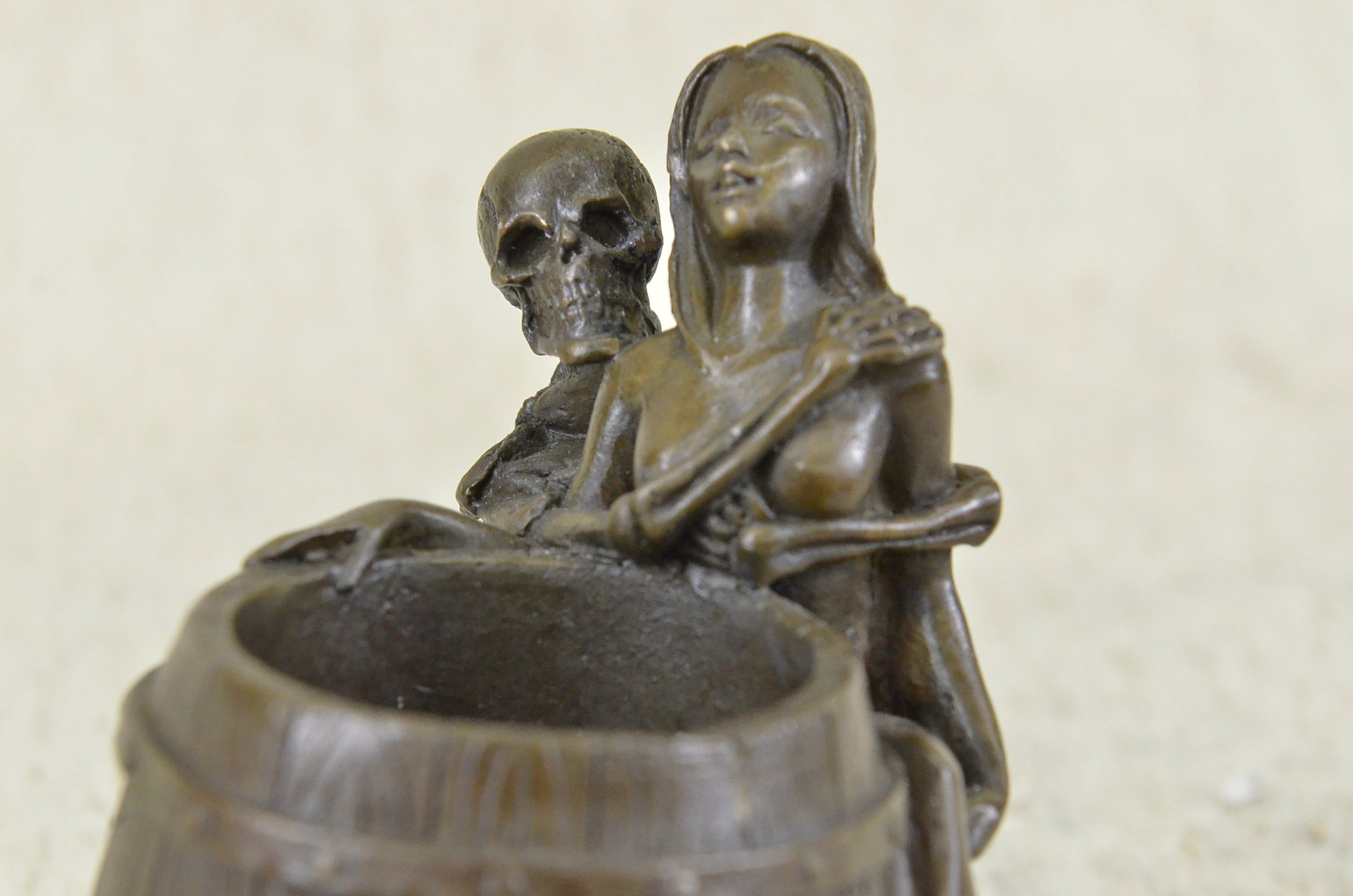 Handcrafted bronze sculpture SALE Fem Nude A To Tightly Holding Skeleton Erotic