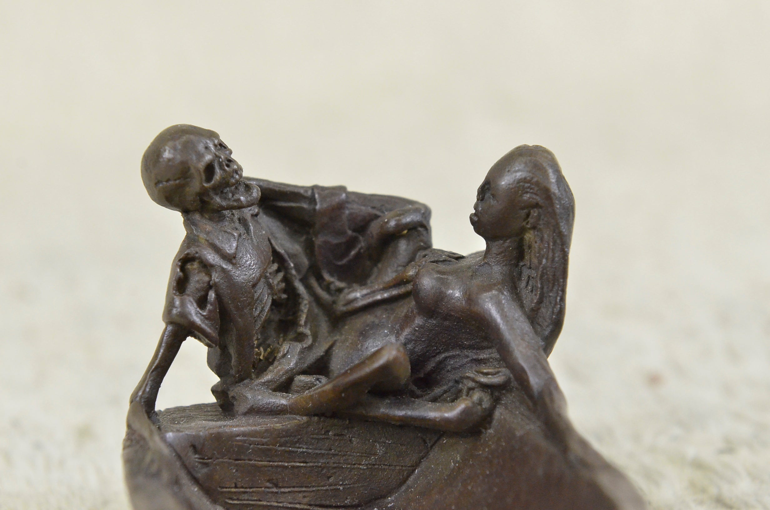 OLD Vintage bronze brass metal tray ashtray Skull girl woman Nude female Gift