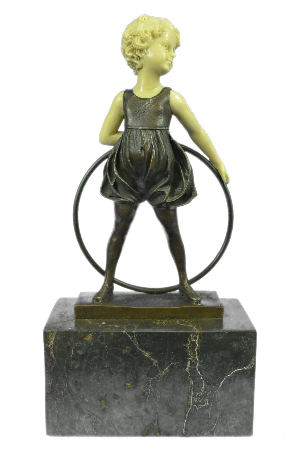 Art Deco Baby School Girl Playing Bronze Sculpture with Gift Figurine Decor