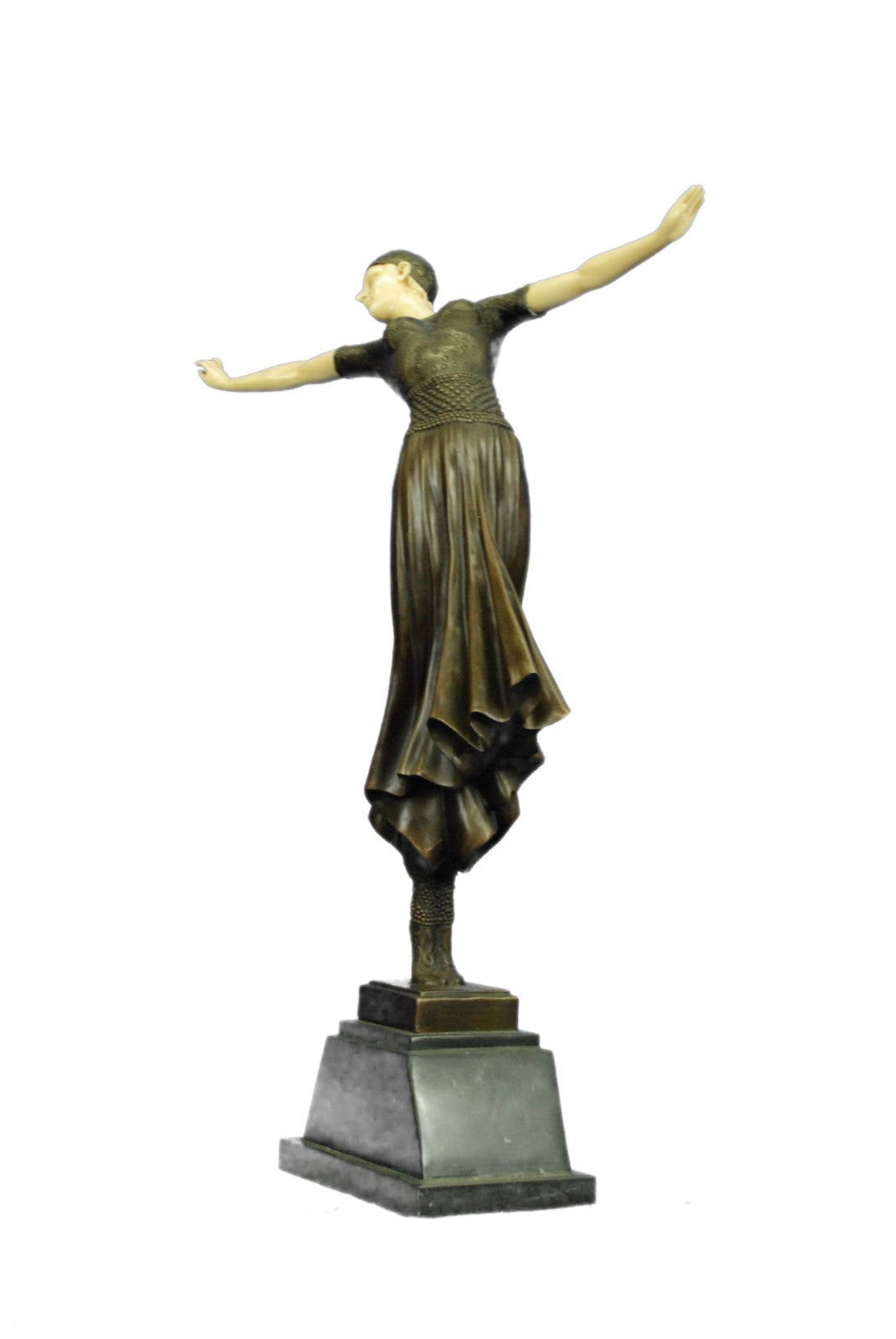 Vintage Demetre Chiparus Statue of Bronze & Bone Russian "Pirouette" Woman