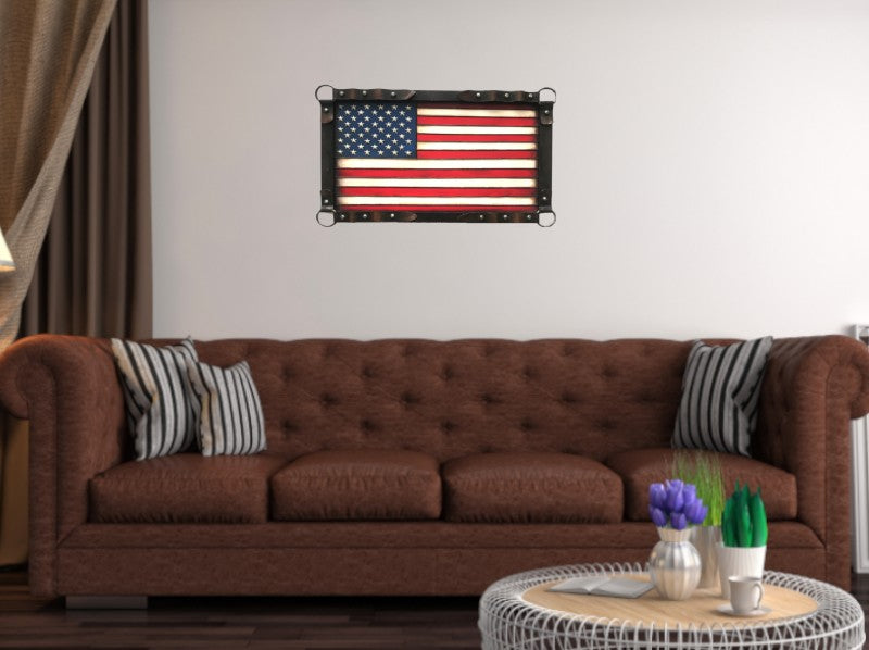 Large Framed American Flag/Rustic USA Flag with Frame/American Flag Wall Art