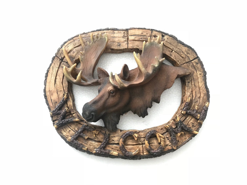 WELCOME MOOSE WALL ART WESTERN HOME DECOR RUSTIC BRONZE EFFECT MASTERPIECE SCULPTURE 