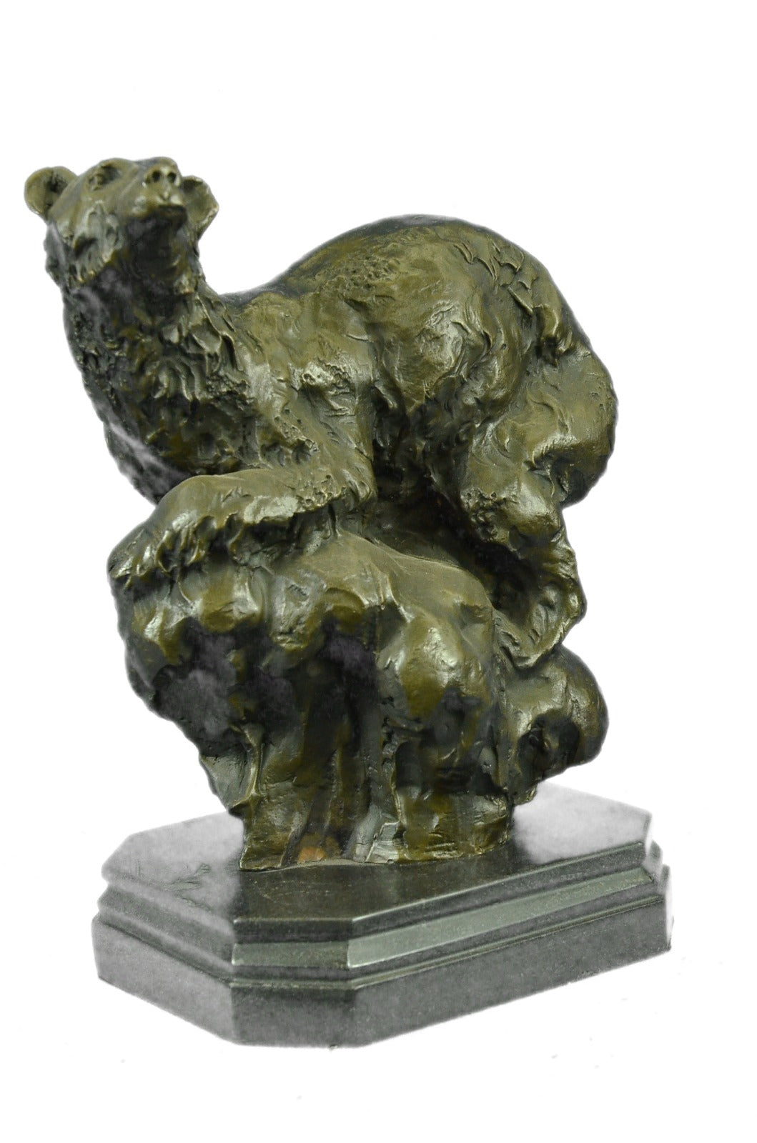 Handcrafted bronze sculpture SALE Marble Bear Polar Deco Art Signed Large
