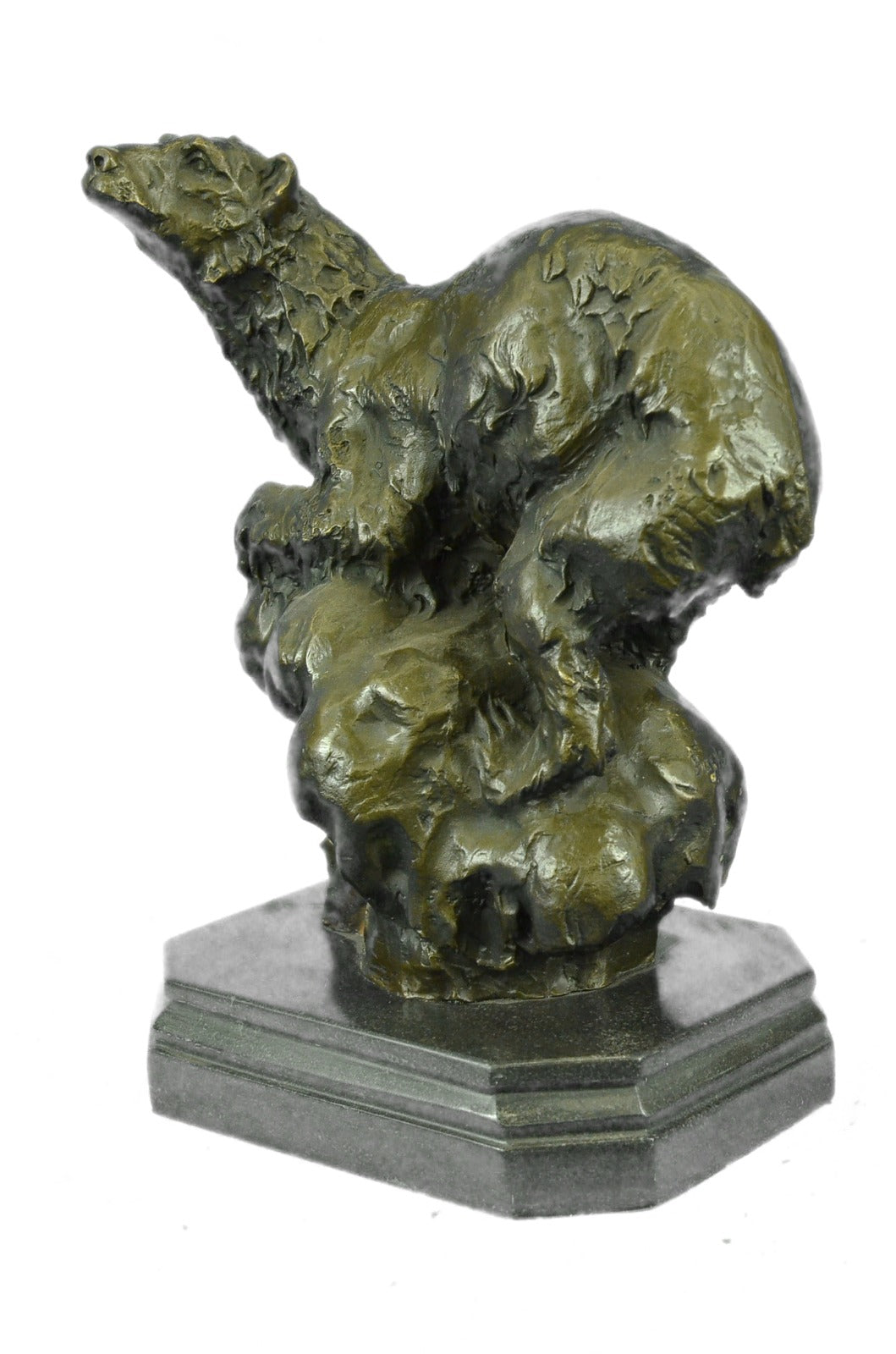 Handcrafted bronze sculpture SALE Marble Bear Polar Deco Art Signed Large