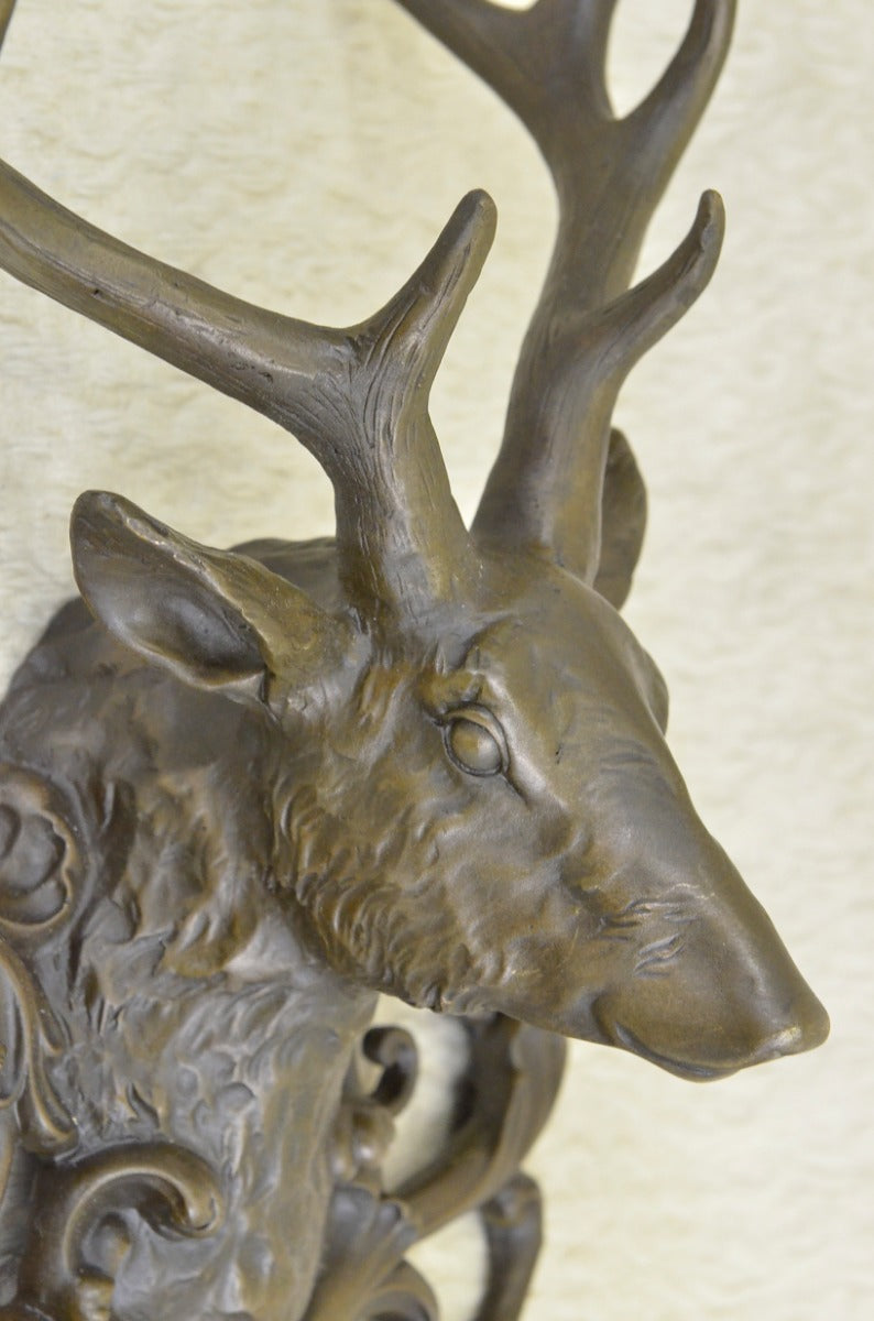 Signed Original Life Size Elk Head Bust Bronze Figurine Sculpture Cabin Decor