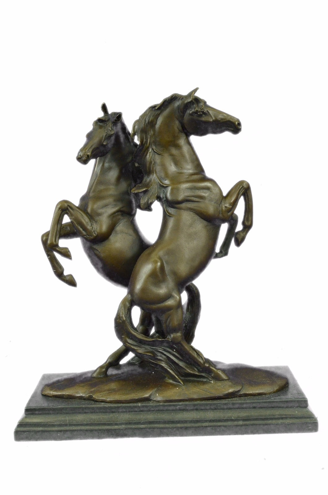 Two Rearing Horse Horses Stallion Bronze Sculpture Marble Base Figurine Figure