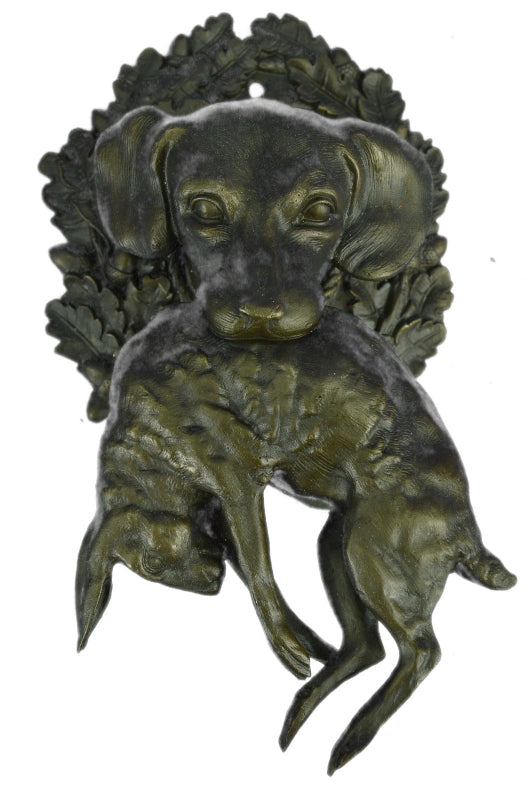 Bronze Sculpture Art Deco Cute Dog Hunting Rabbit Home Cabin Office Decor Figure