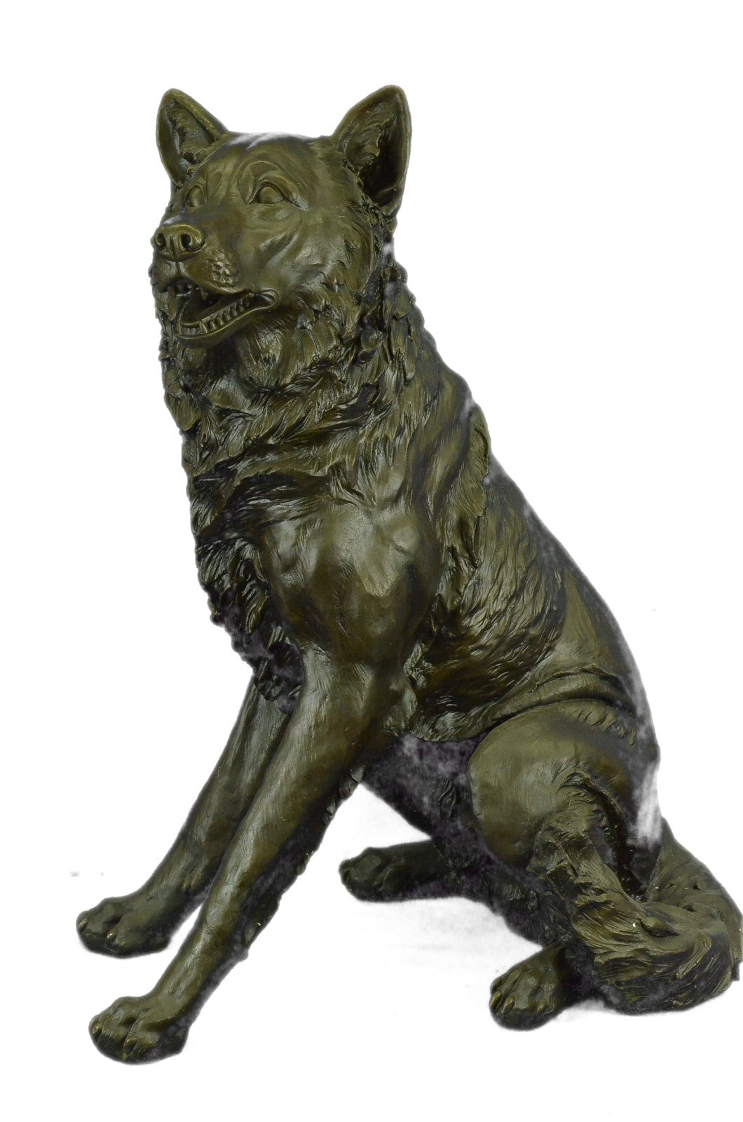 Bronze Dog Sculpture: Sitting German Shepherd Hot Cast Hand Made Figurine Figure