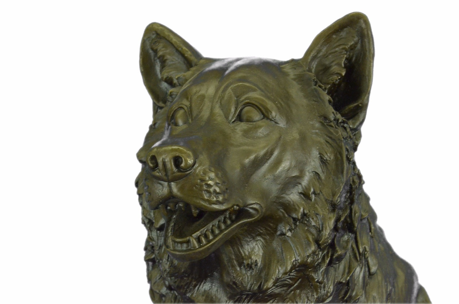 Bronze Dog Sculpture: Sitting German Shepherd Hot Cast Hand Made Figurine Figure