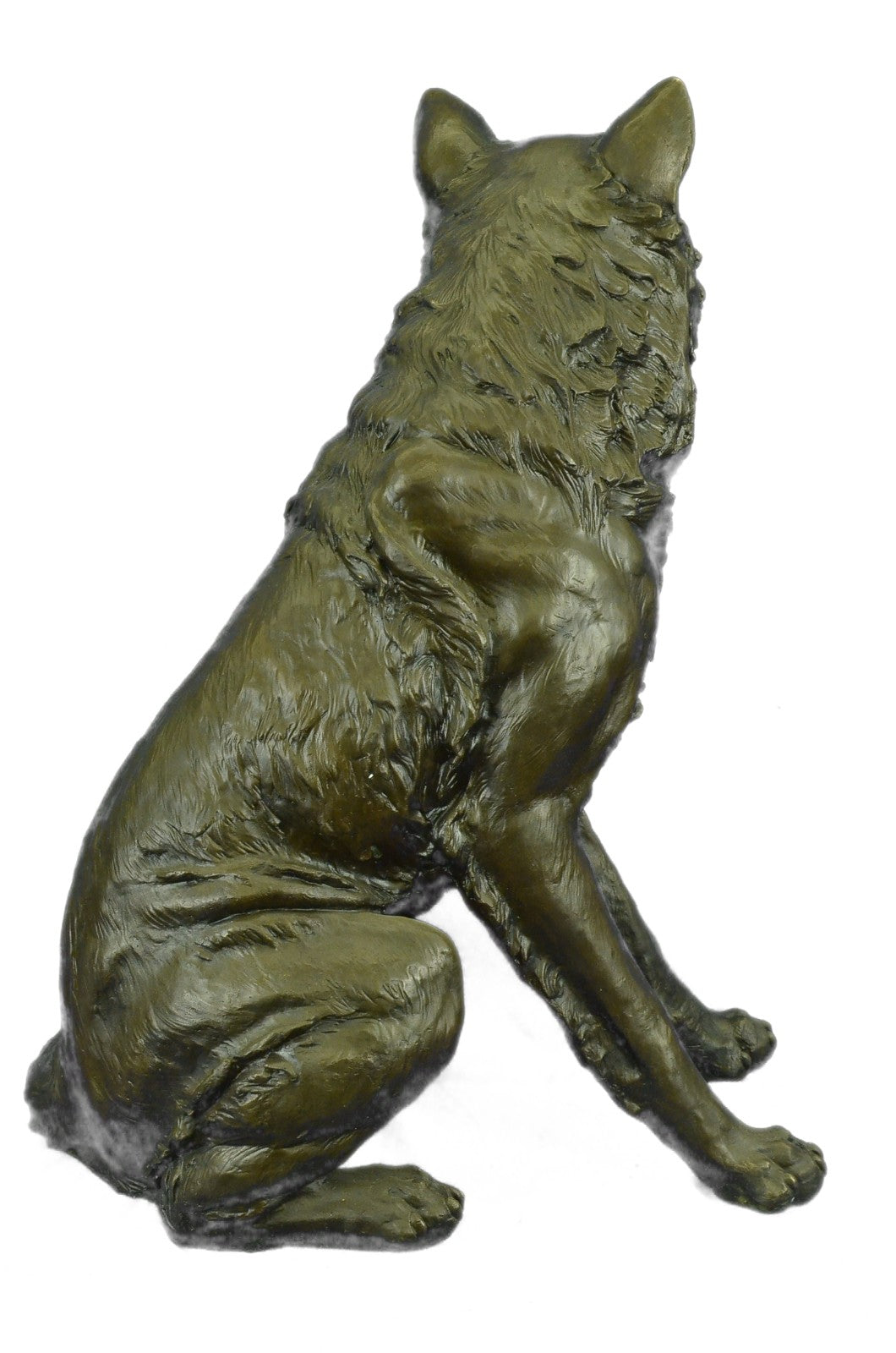Bronze Dog Sculpture: Sitting German Shepherd Hot Cast Hand Made Figurine Figure