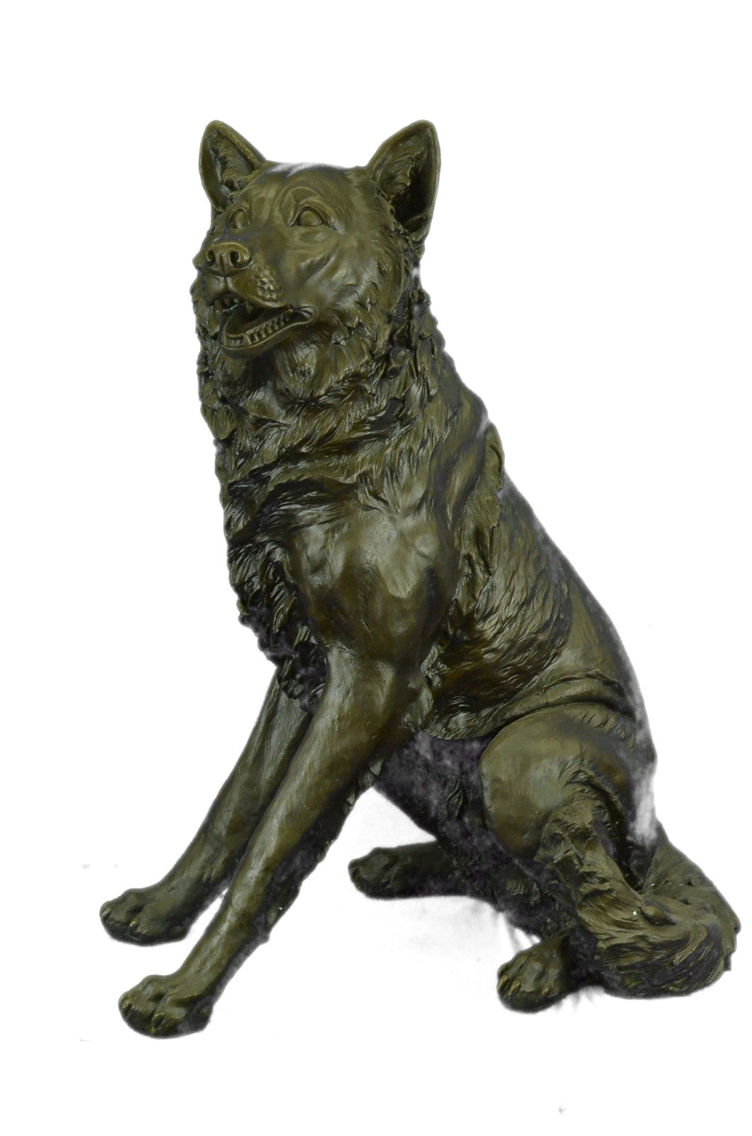 Bronze Dog Sculpture: Sitting German Shepherd Hot Cast Hand Made Figurine Figure