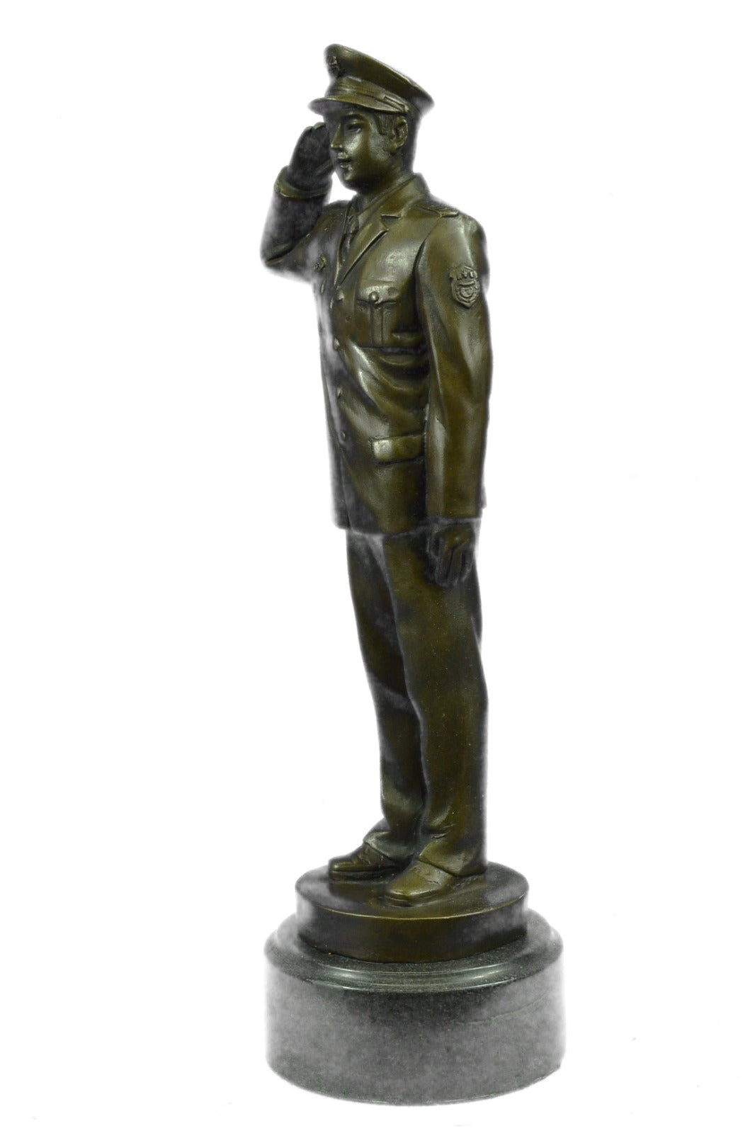 Police Officer Law Enforcement Gun Revolver Bronze Marble Statue Gift Sculpture