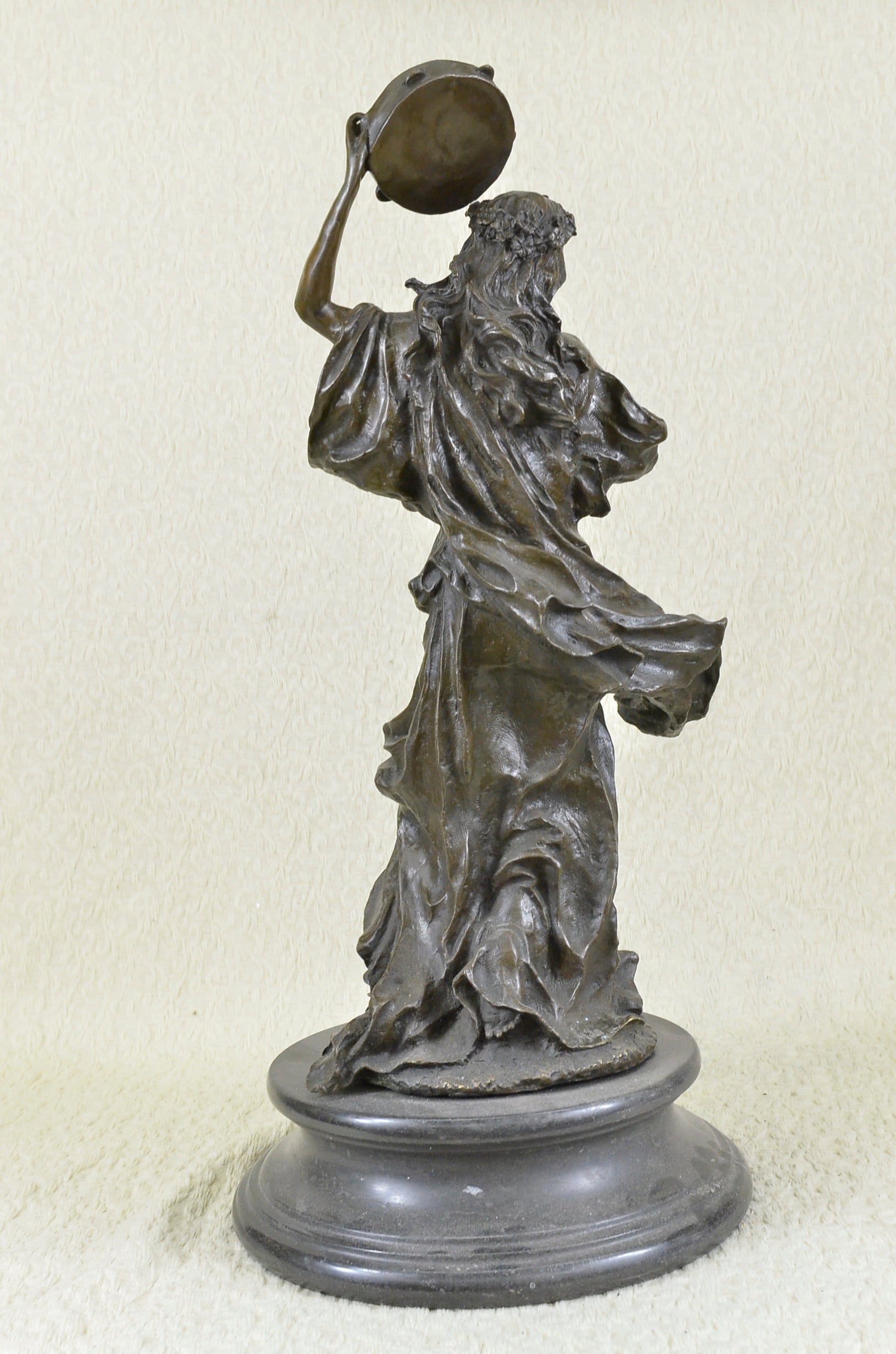 Bronze sculpture of a woman playing  tambourine Handcrafted by Lost Wax Method