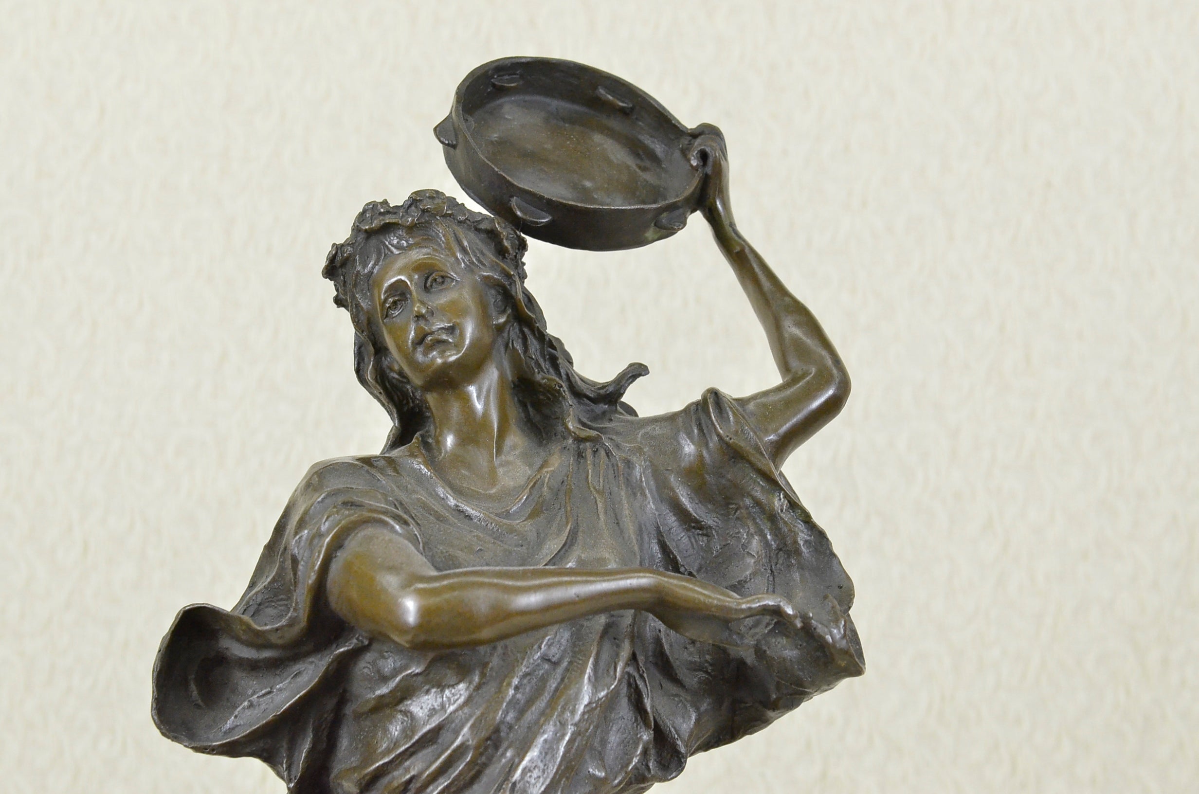Bronze sculpture of a woman playing  tambourine Handcrafted by Lost Wax Method