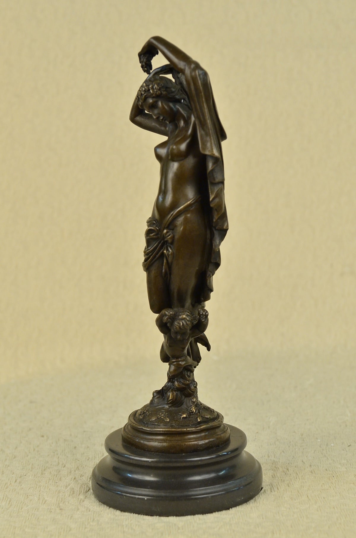 SIGNED MOREAU NUDE LADY WITH ANGEL BRONZE STATUE ART DECO HOT CAST MARBLE FIGURE