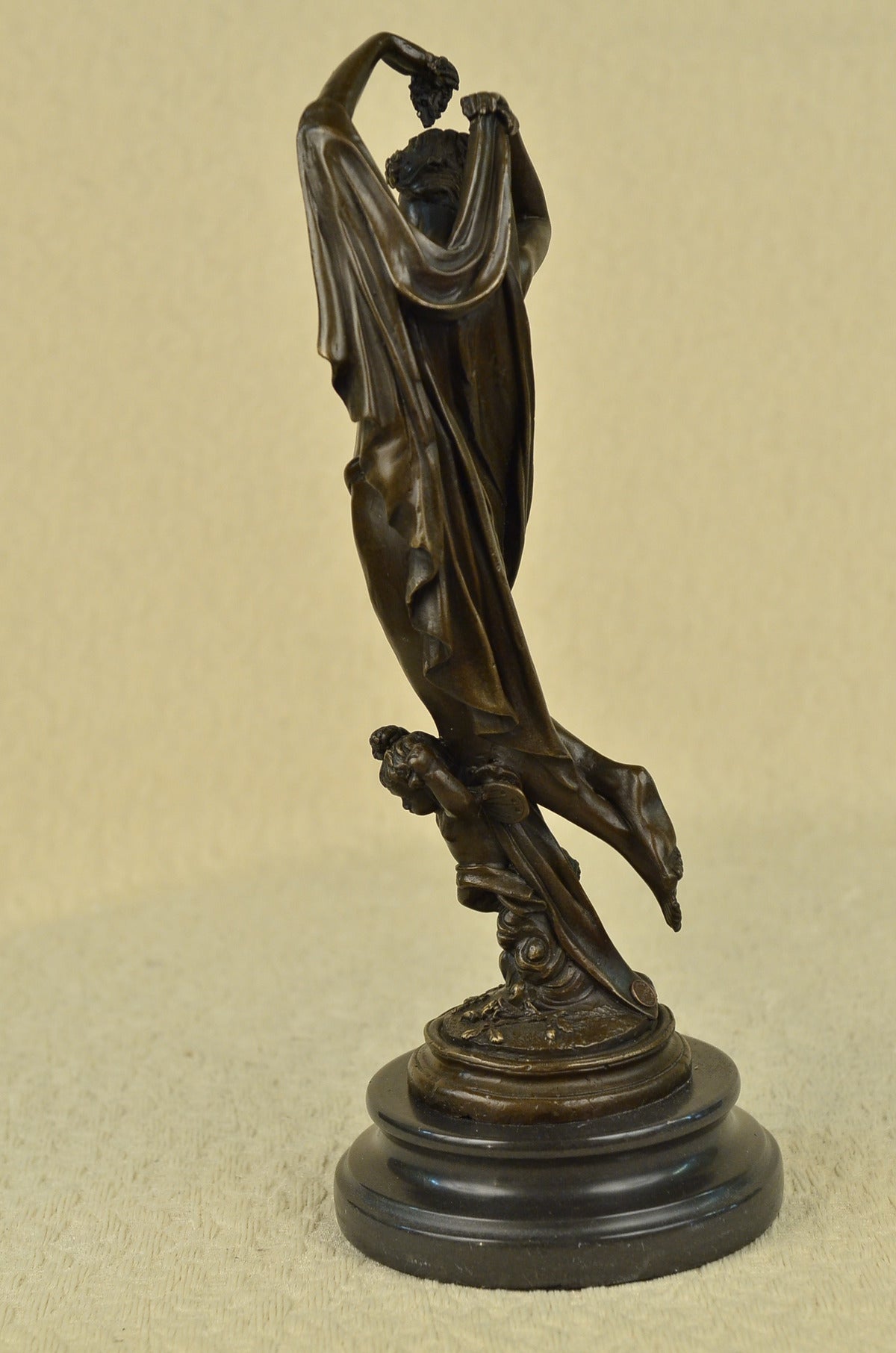 SIGNED MOREAU NUDE LADY WITH ANGEL BRONZE STATUE ART DECO HOT CAST MARBLE FIGURE