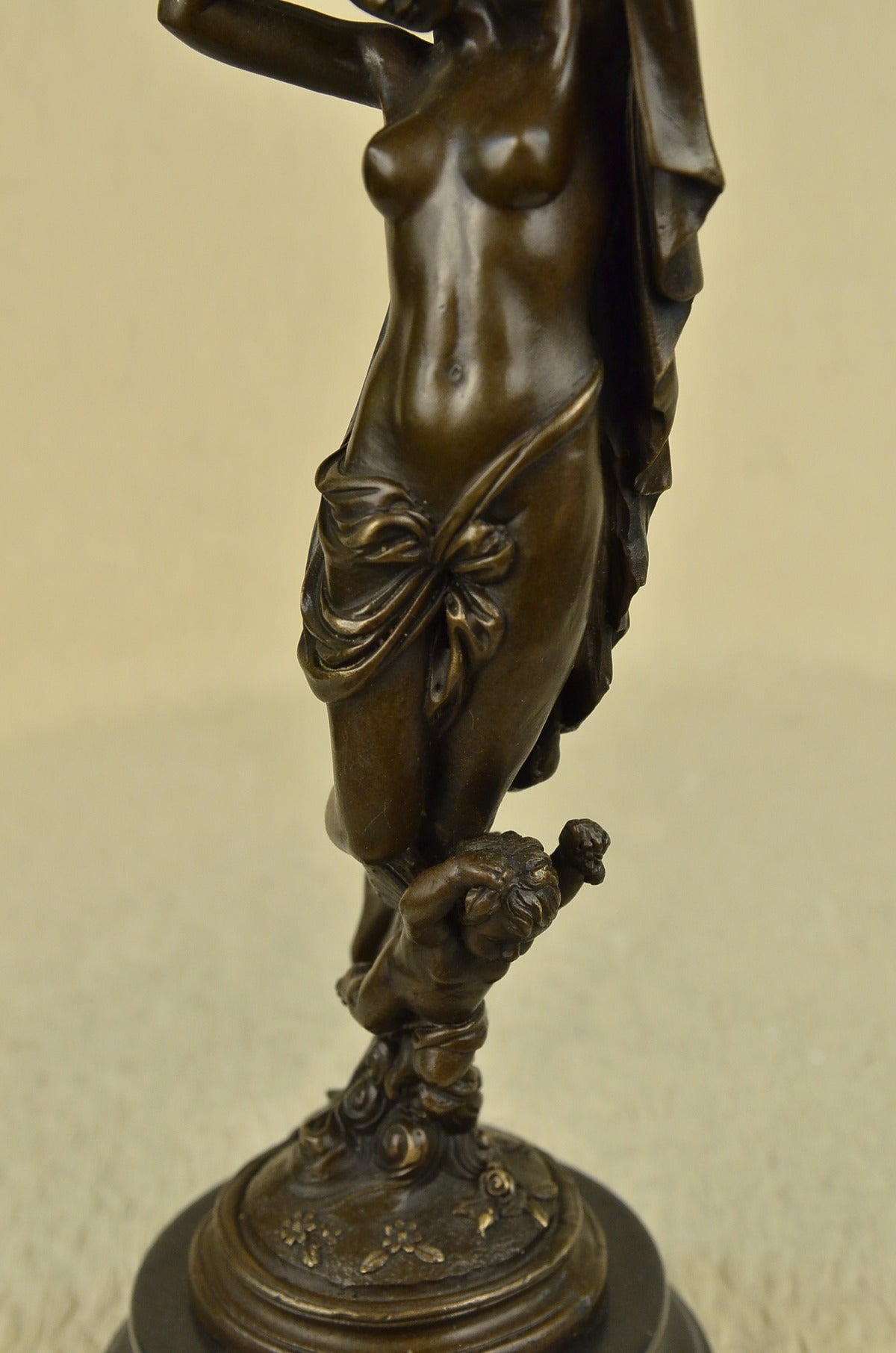 SIGNED MOREAU NUDE LADY WITH ANGEL BRONZE STATUE ART DECO HOT CAST MARBLE FIGURE
